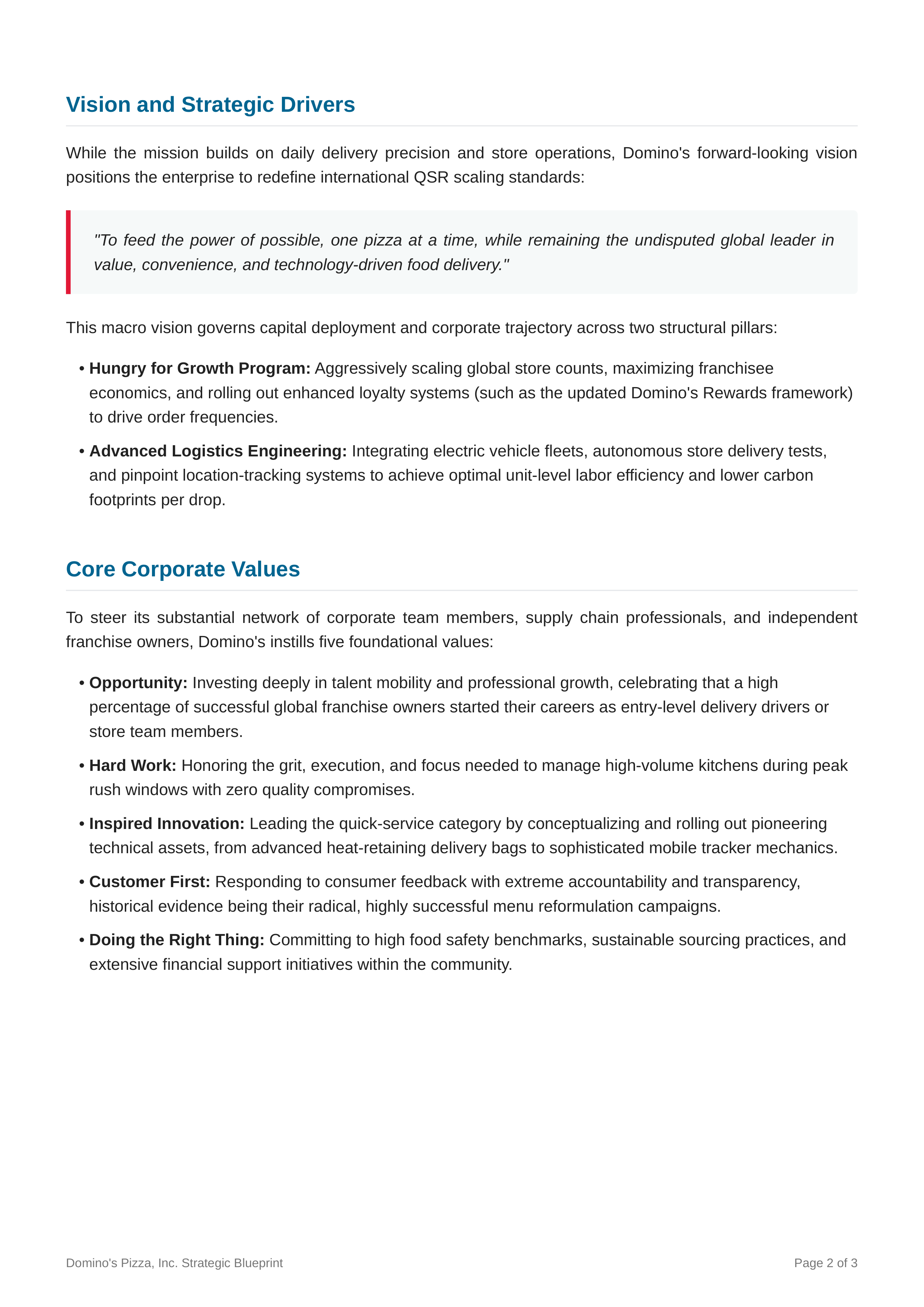 Dominos Pizza Mission Statement — page 2