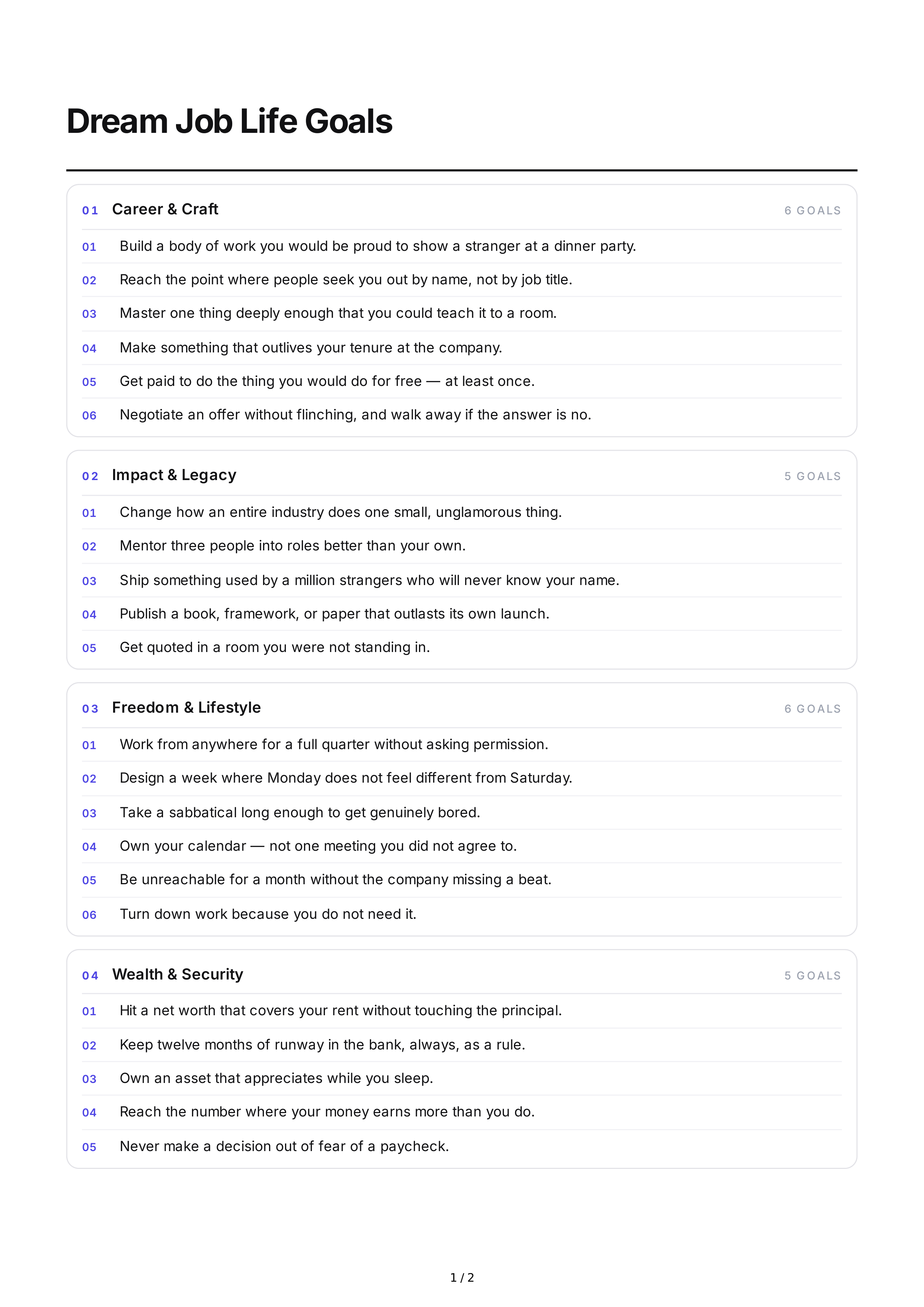 Dream Job Life Goals — page 1