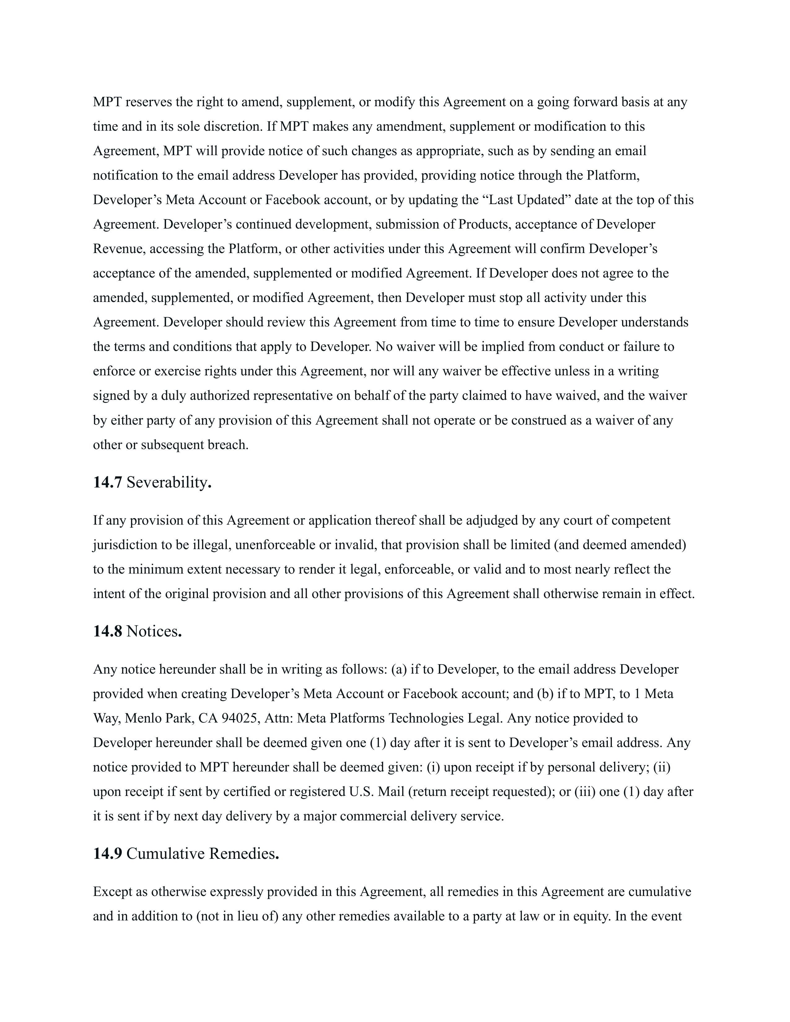 Meta Electronic Developer Distribution Agreement — page 21