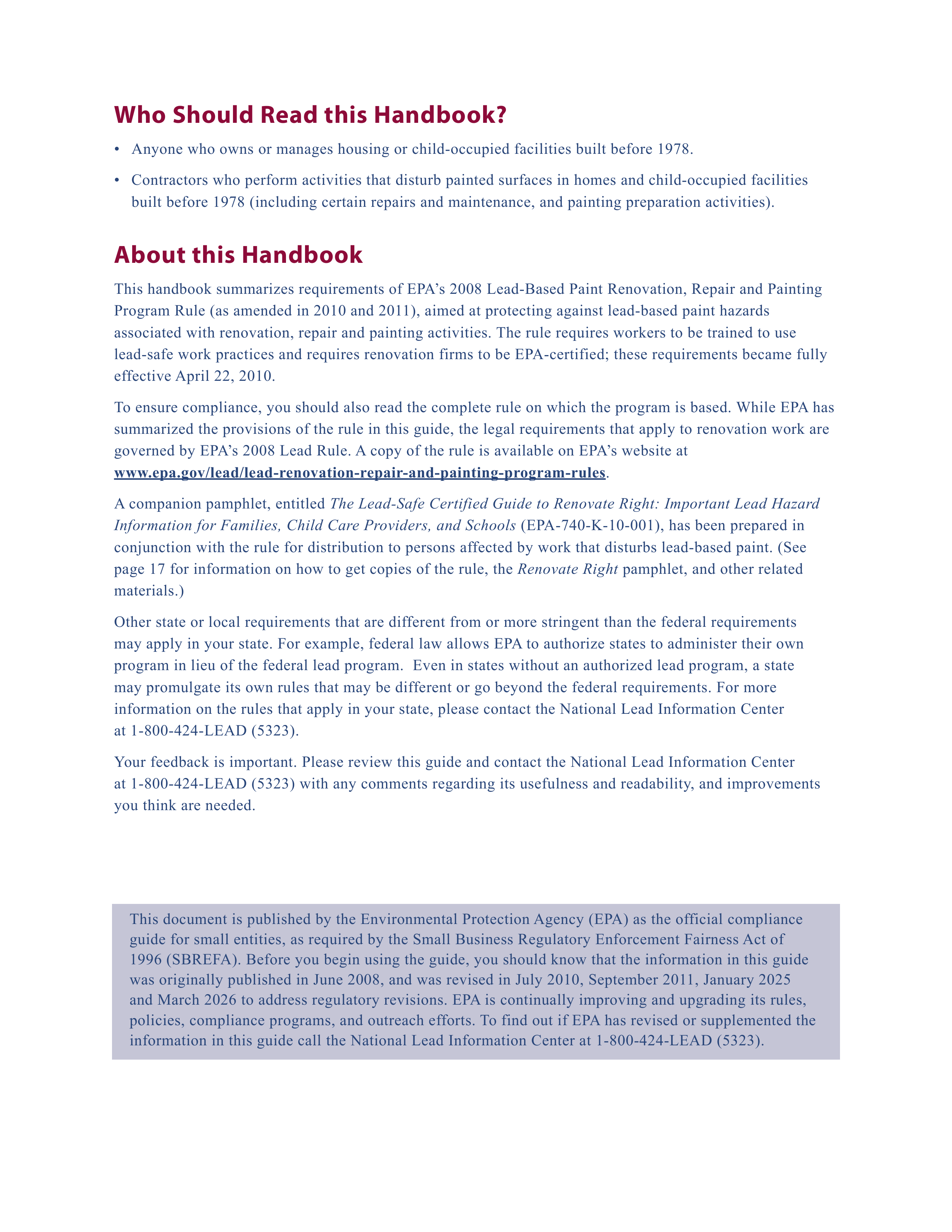 EPA Small Entity Compliance Guide to Renovate Right — page 2