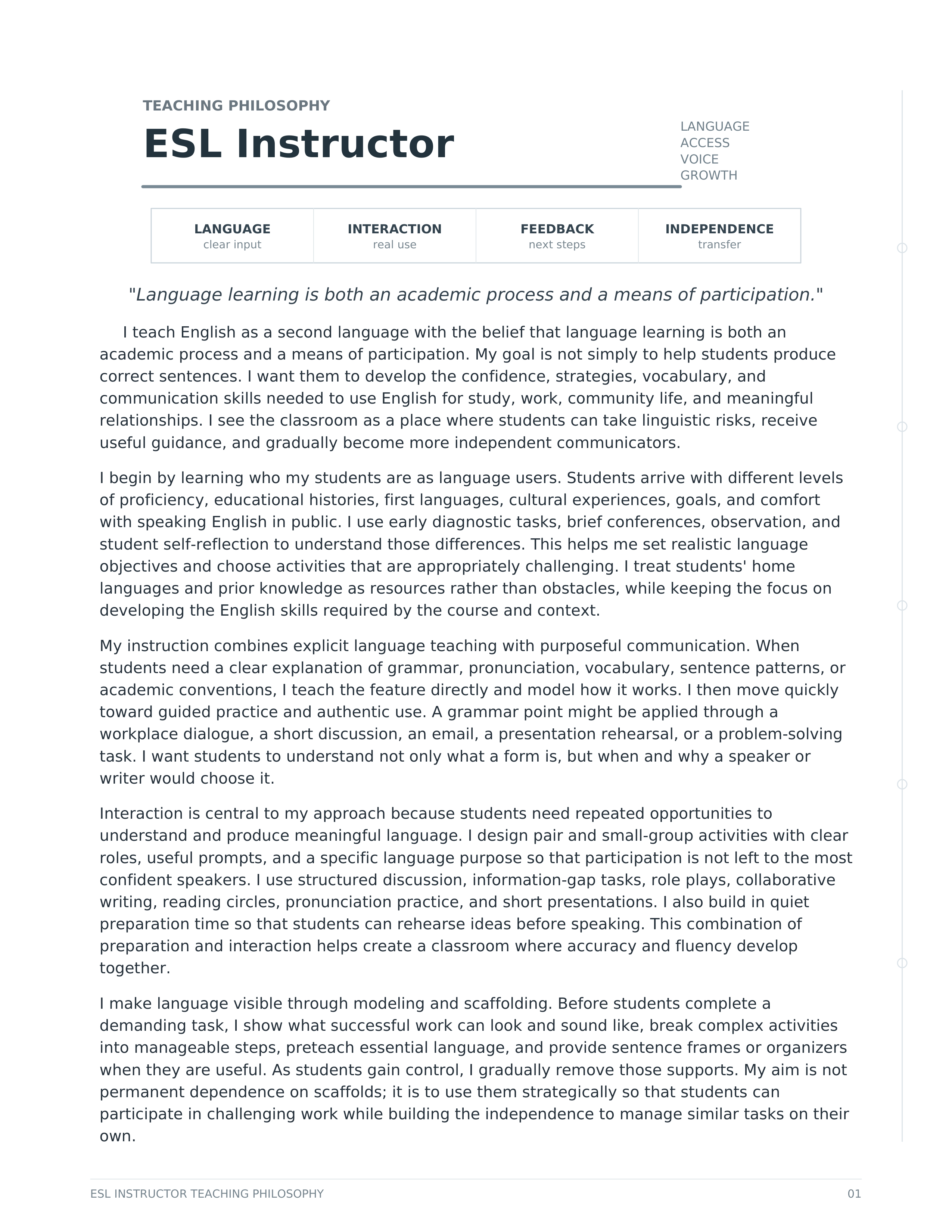ESL Instructor Teaching Philosophy — page 1