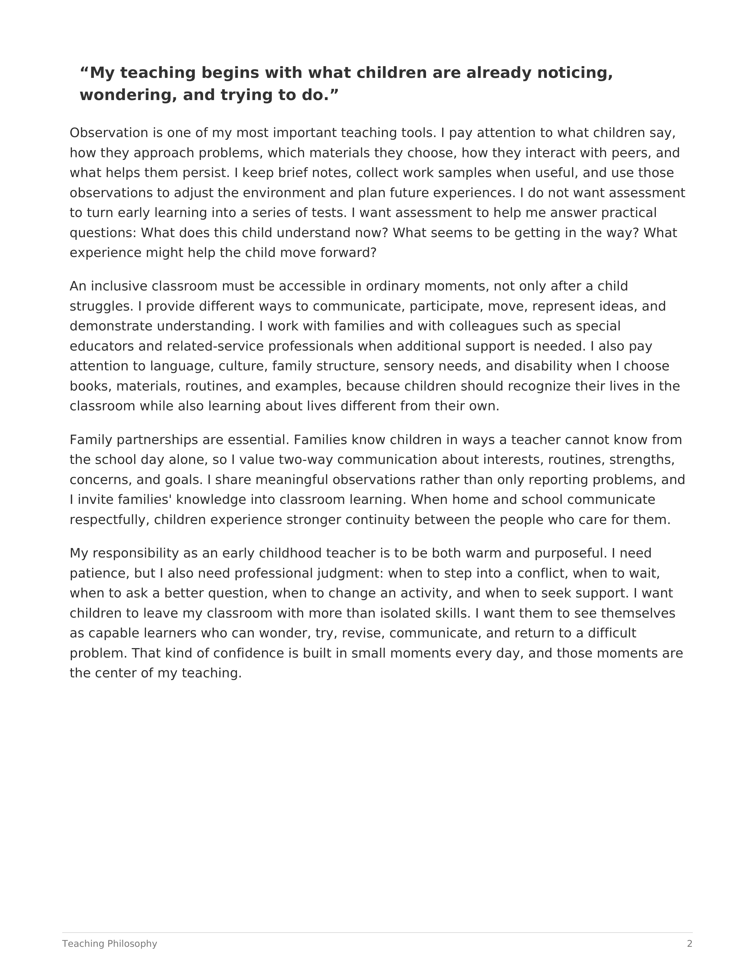 Early Childhood Teacher Teaching Philosophy — page 2