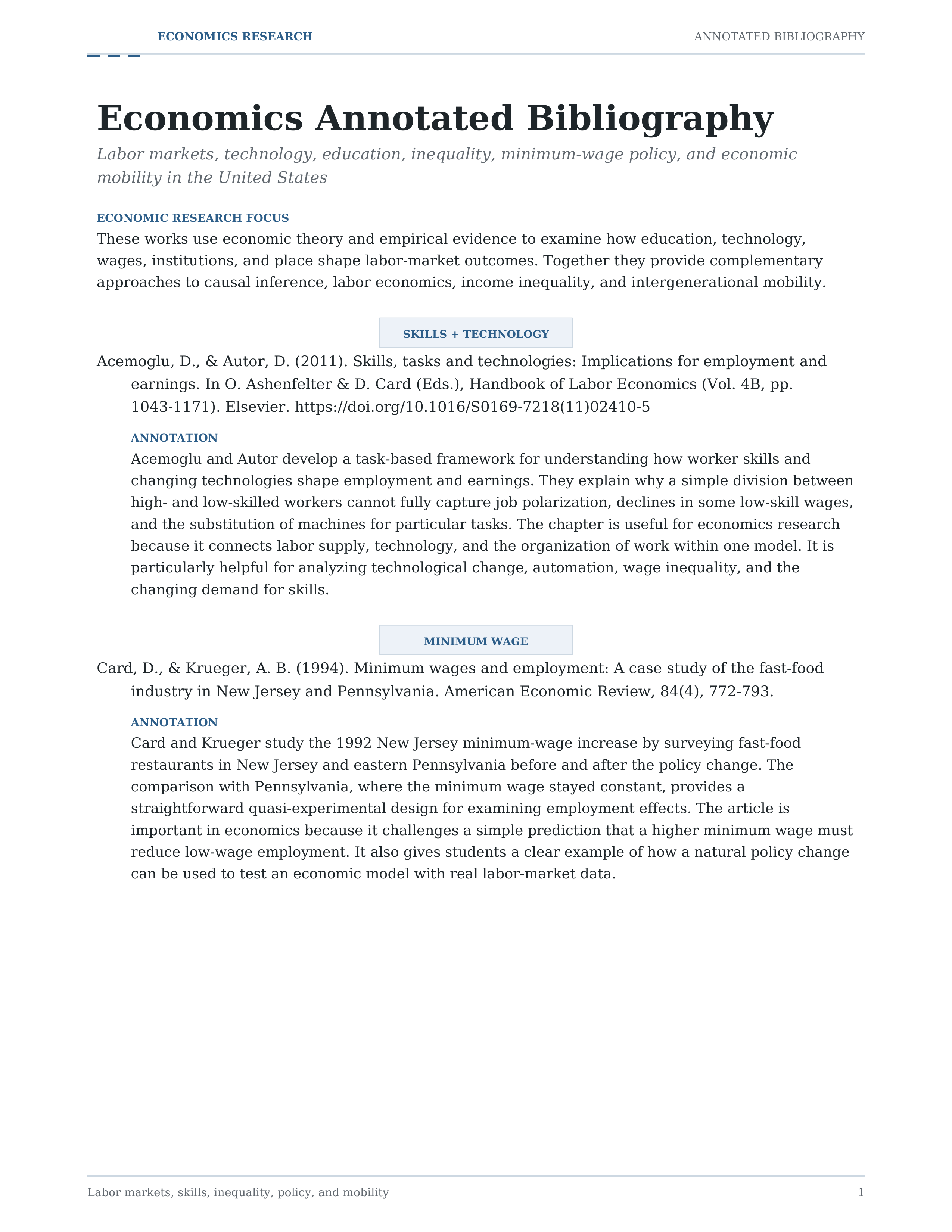 Economics Annotated Bibliography — page 1