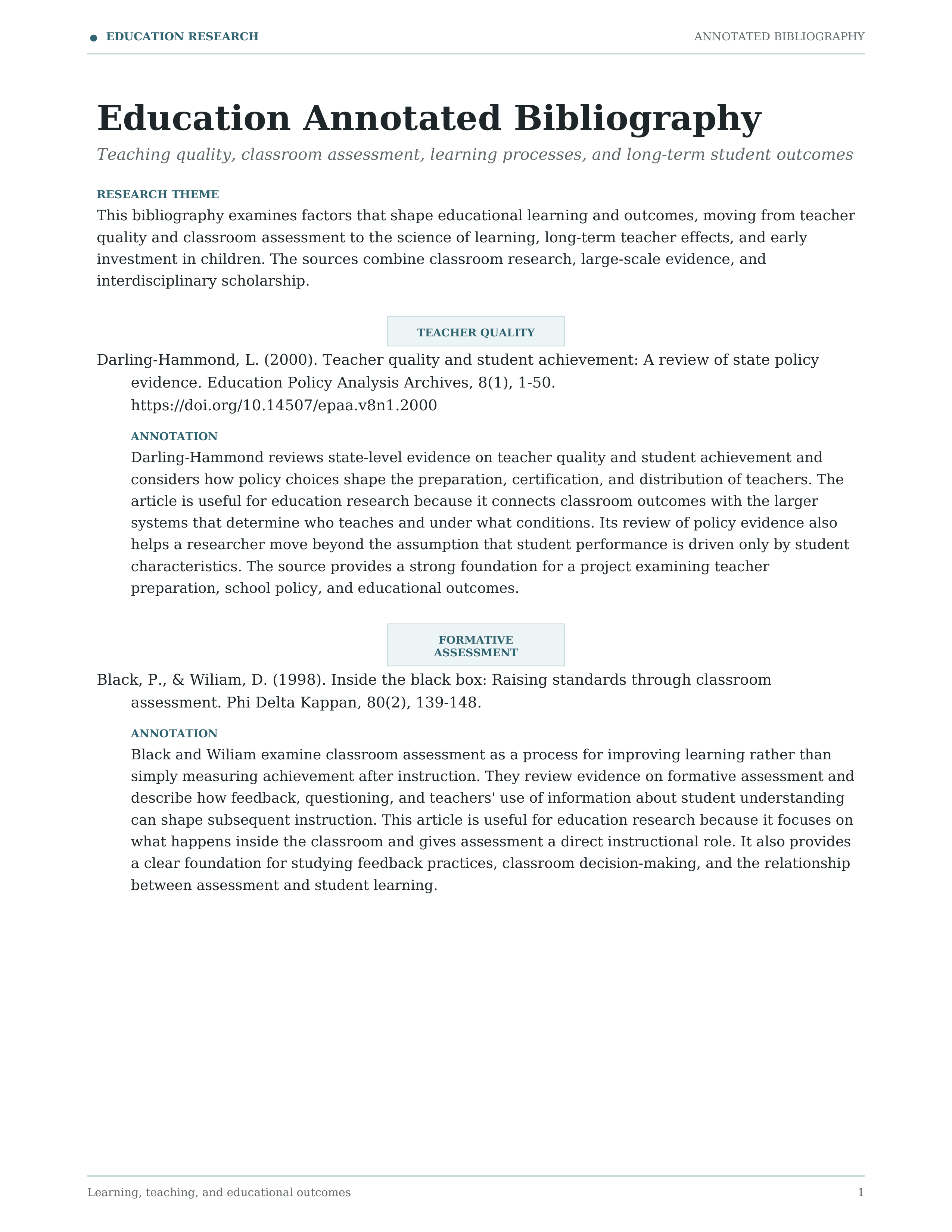 Education Annotated Bibliography — page 1