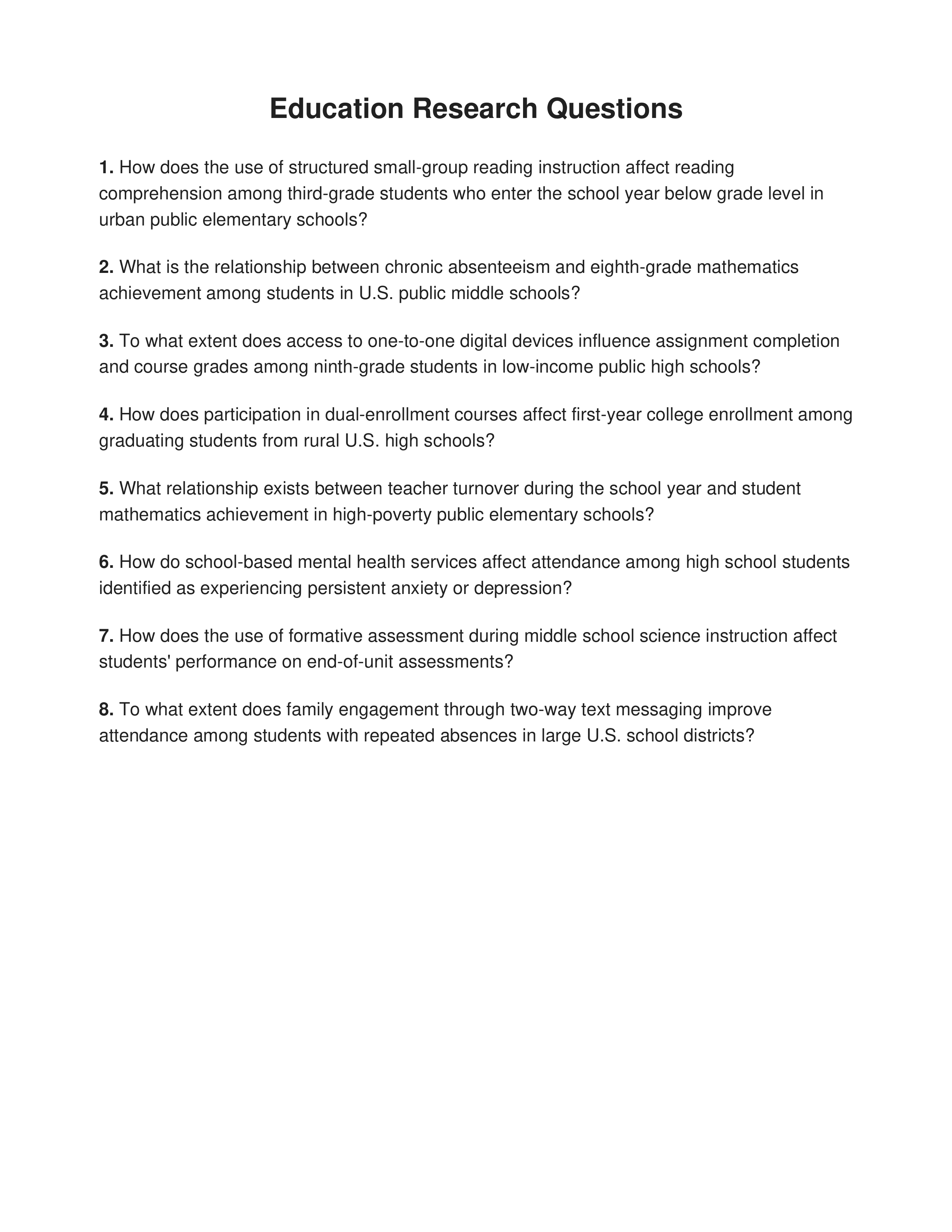 Education Research Questions — page 1