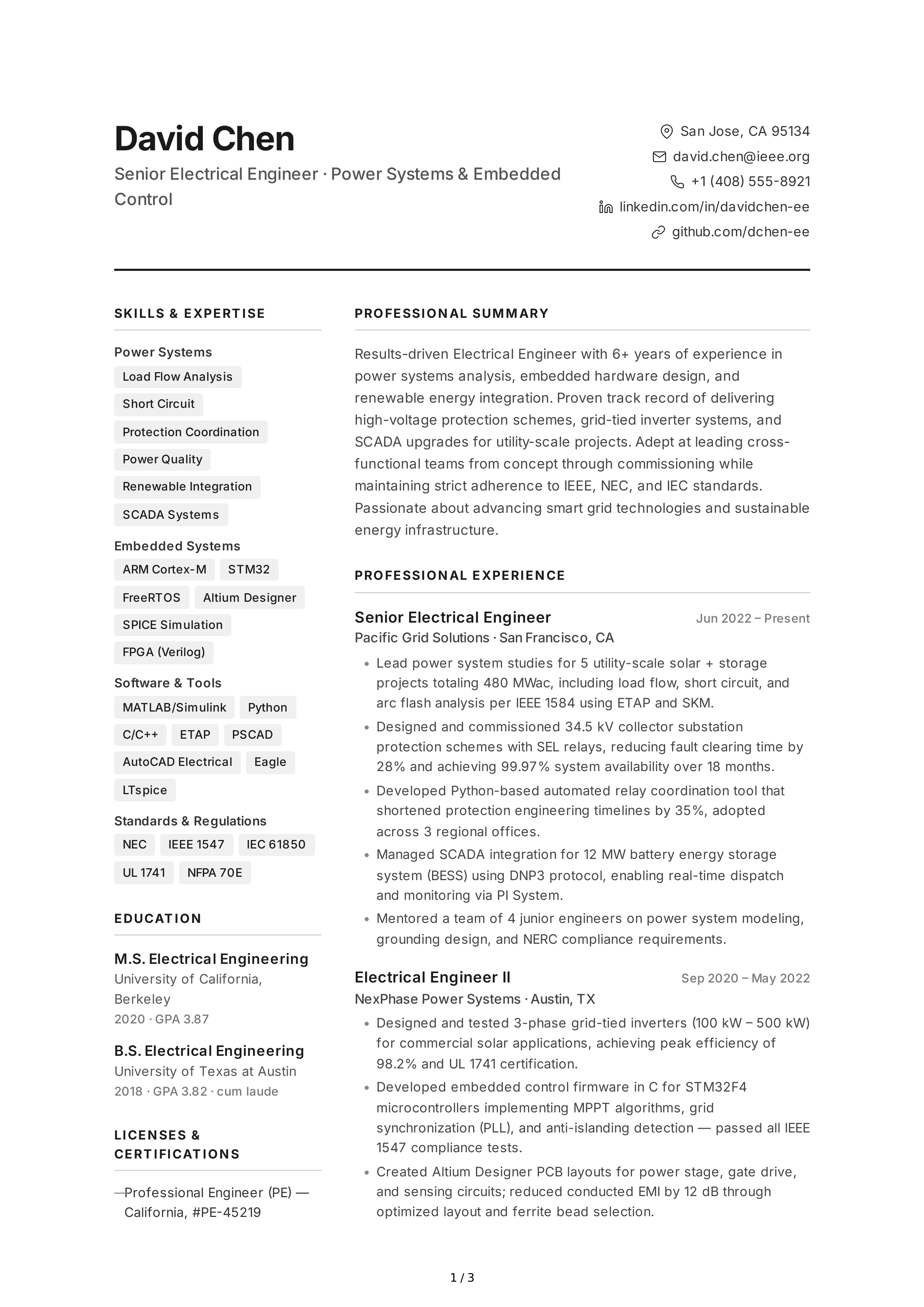 Electrical Engineer CV — page 1