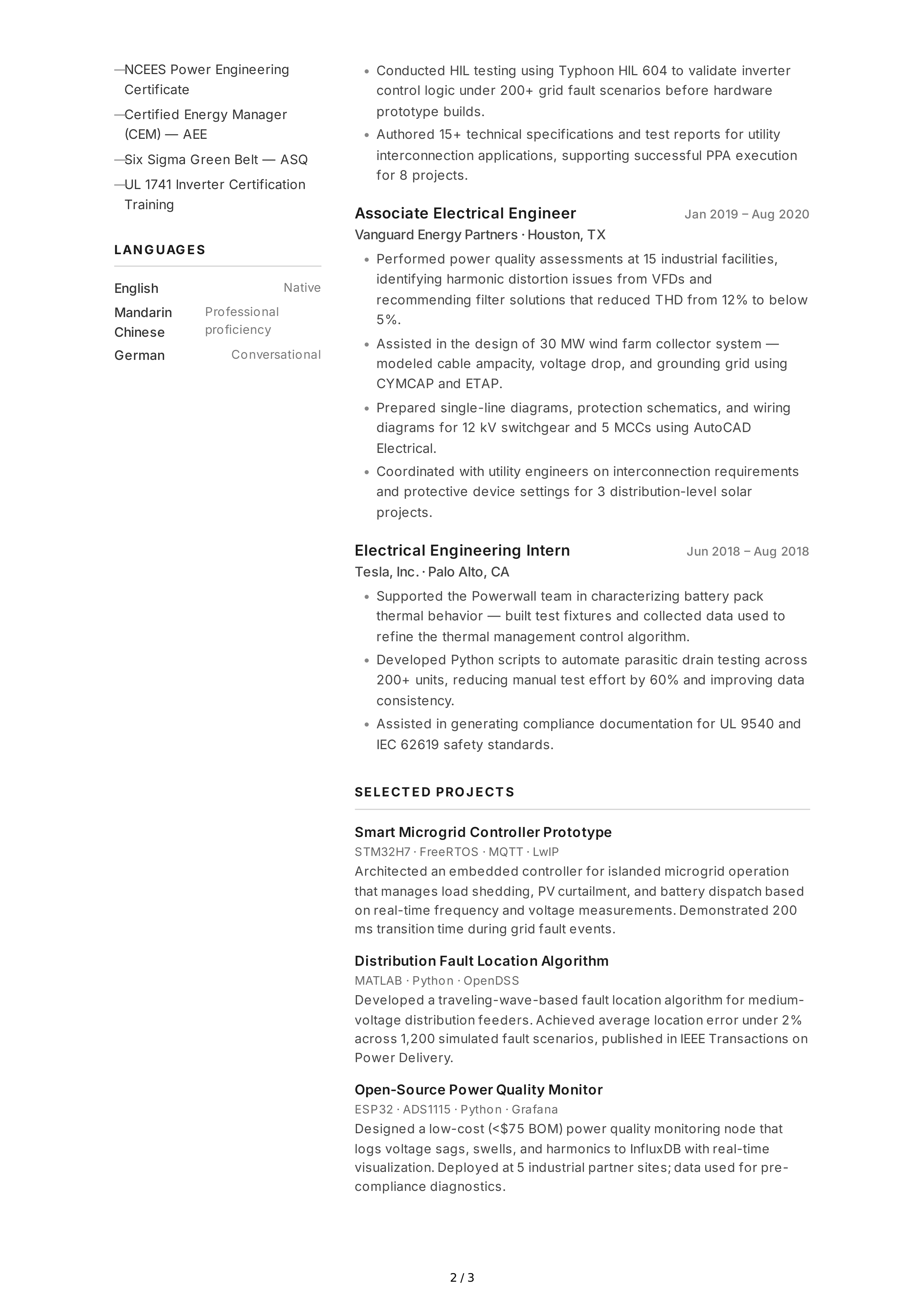 Electrical Engineer CV — page 2