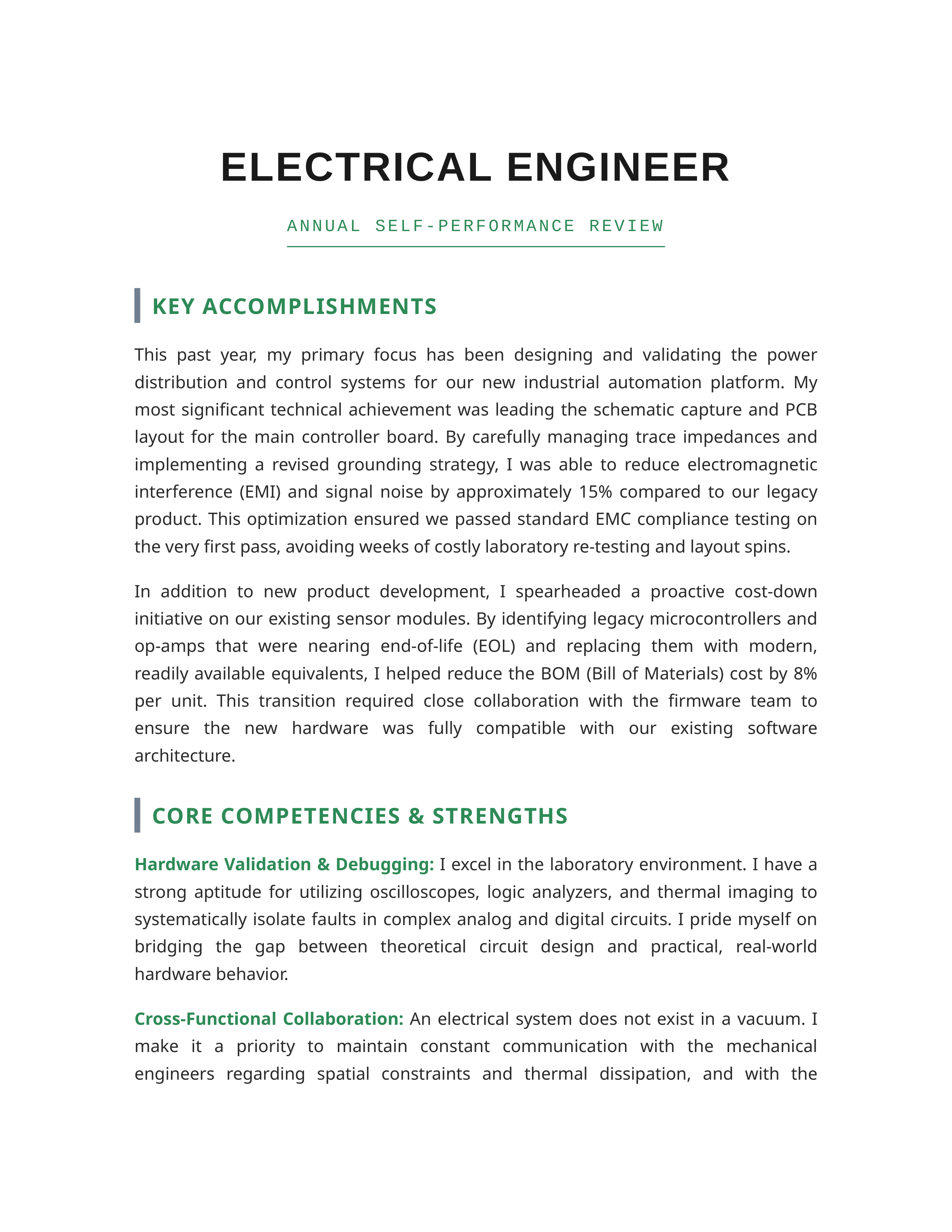 Electrical Engineer Self Performance Review — page 1