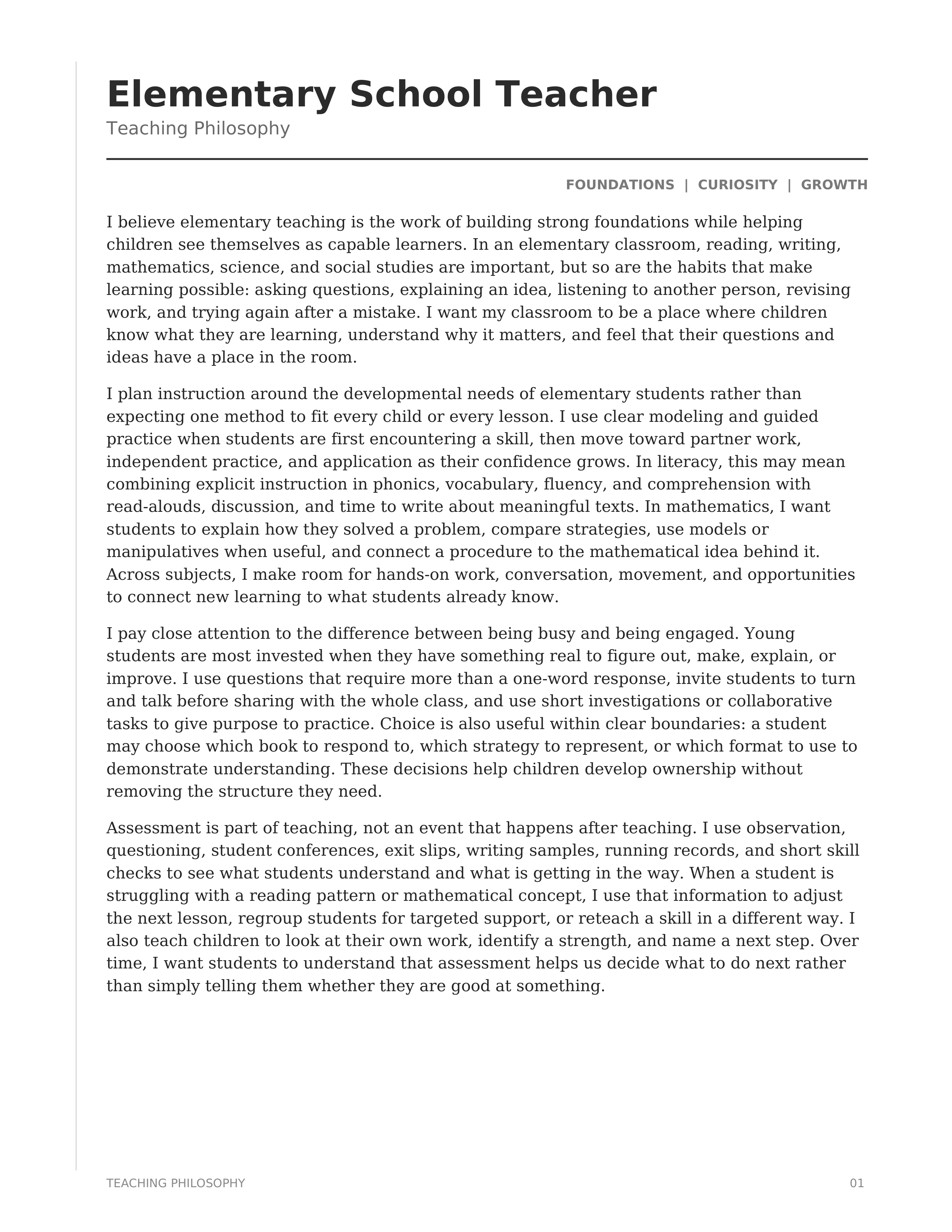 Elementary School Teacher Teaching Philosophy — page 1