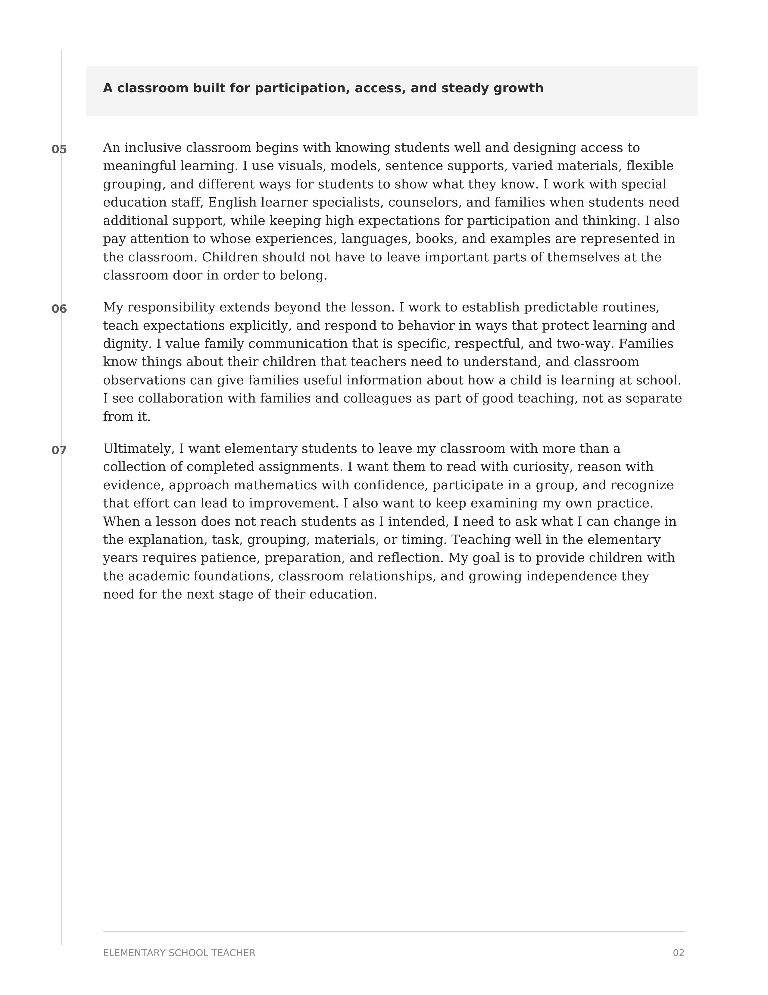 Elementary School Teacher Teaching Philosophy — page 2