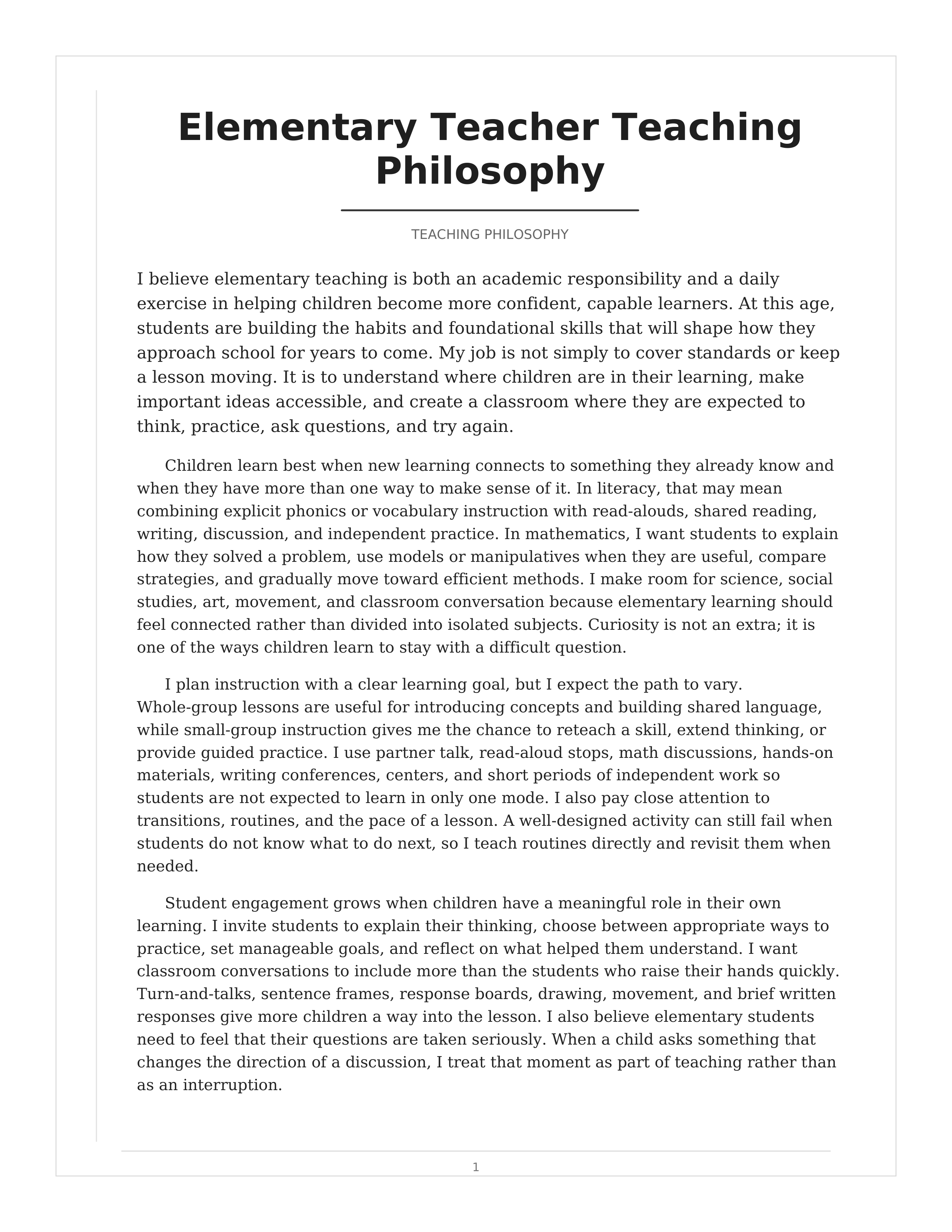 Elementary Teacher Teaching Philosophy — page 1