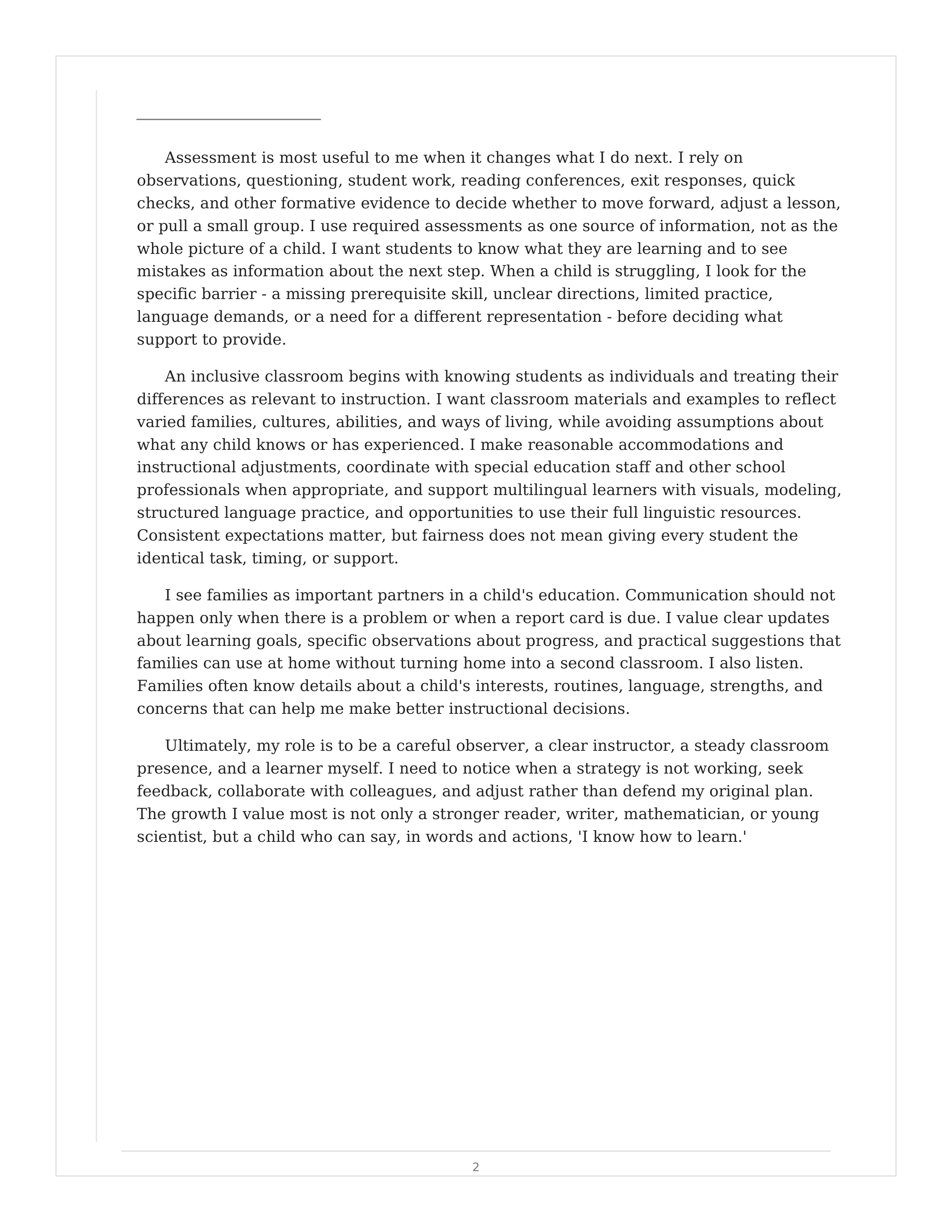Elementary Teacher Teaching Philosophy — page 2