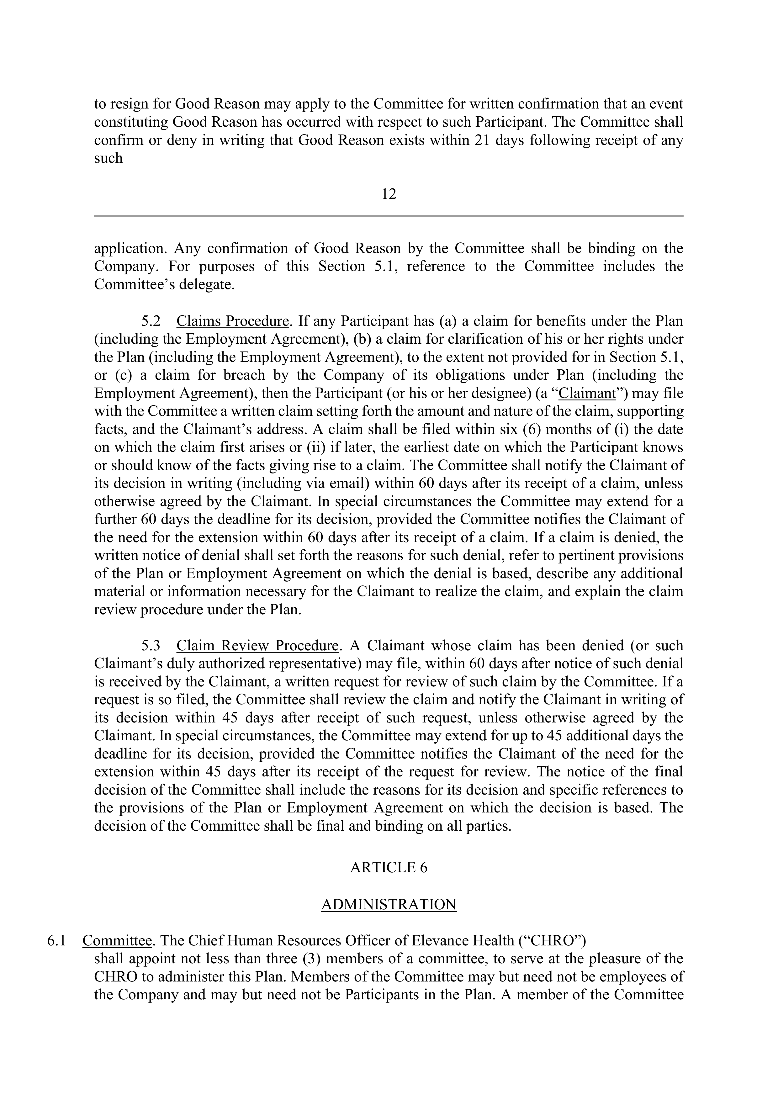 Elevance Health EXECUTIVE AGREEMENT PLAN — page 15