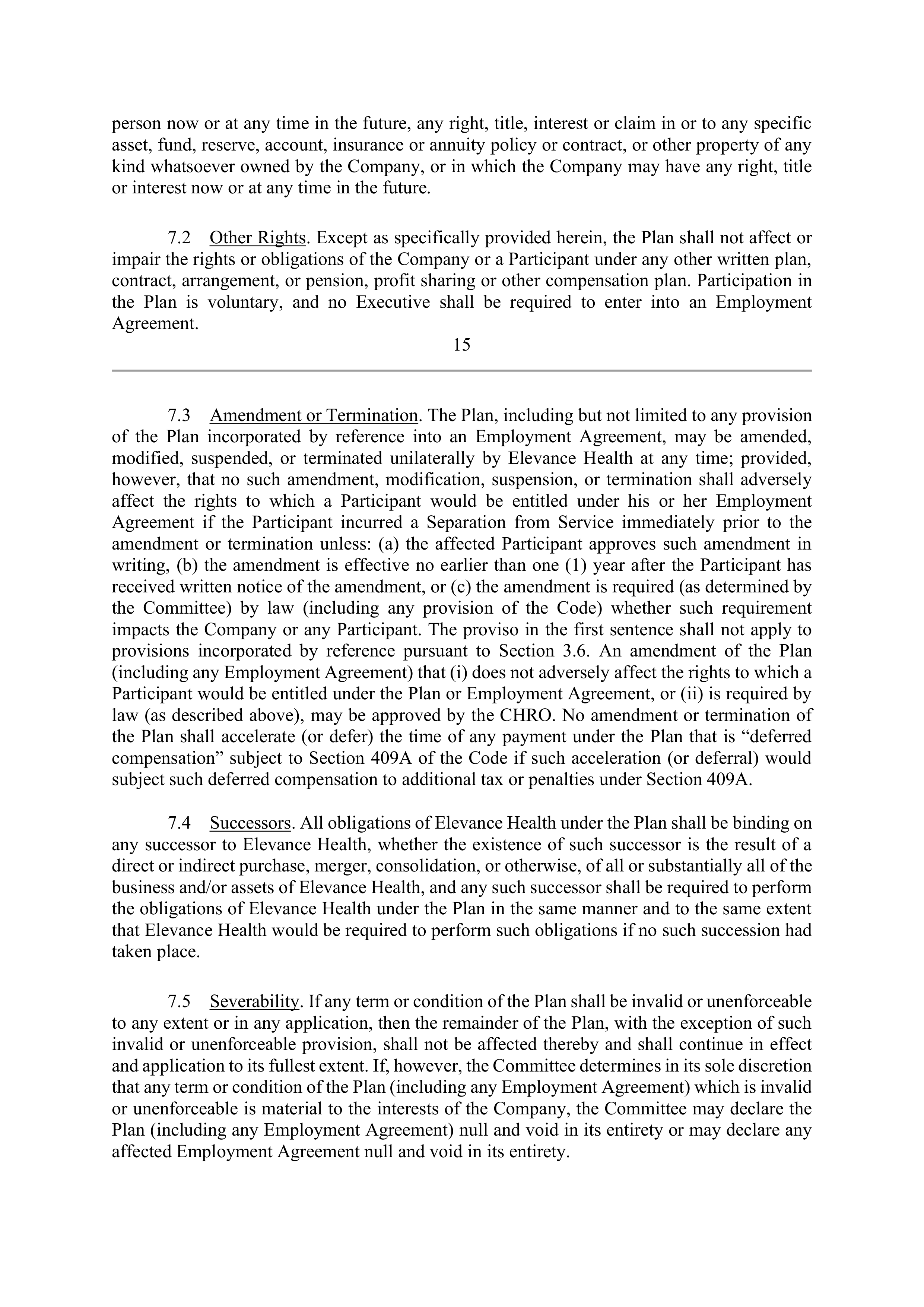 Elevance Health EXECUTIVE AGREEMENT PLAN — page 18