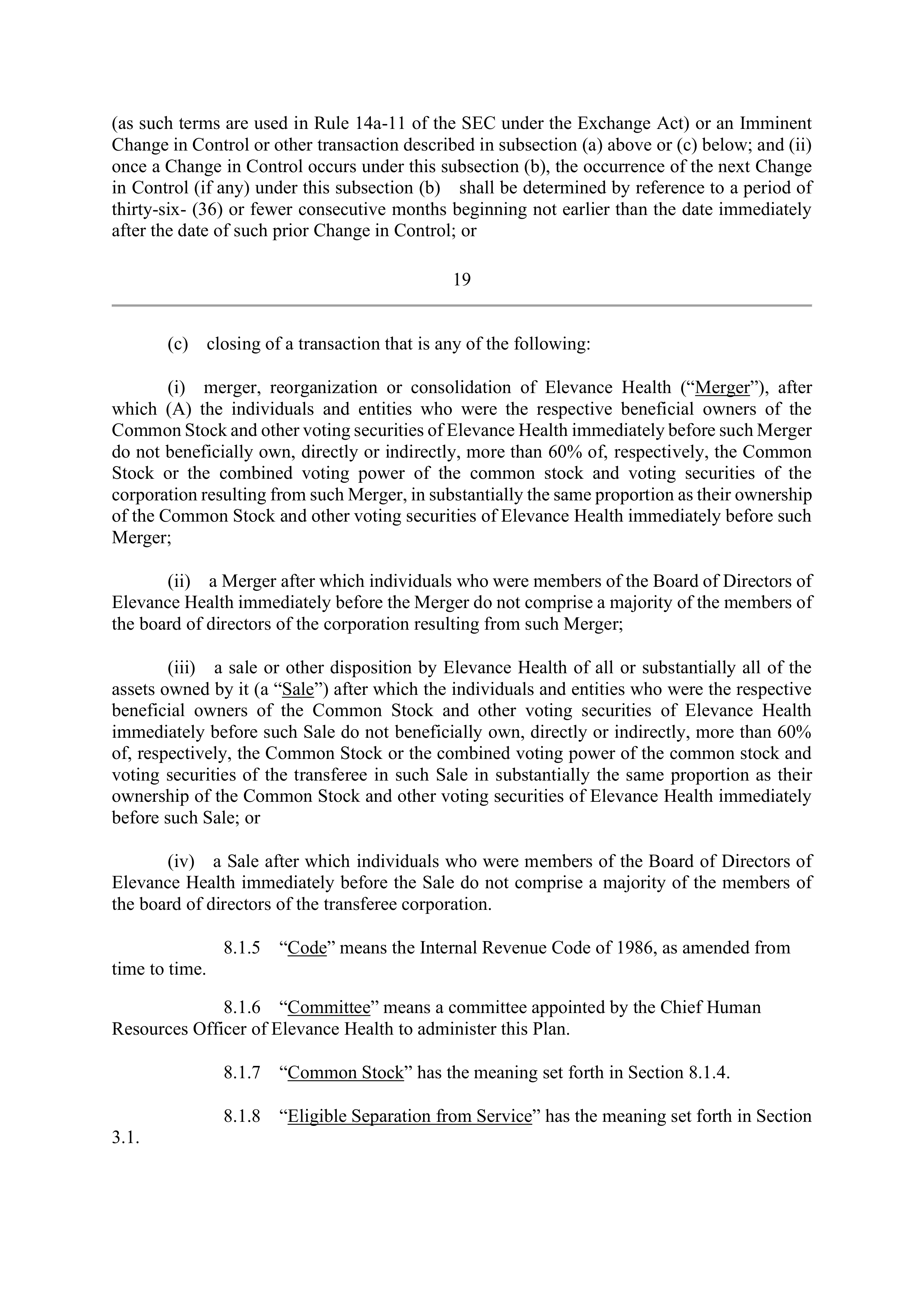 Elevance Health EXECUTIVE AGREEMENT PLAN — page 22