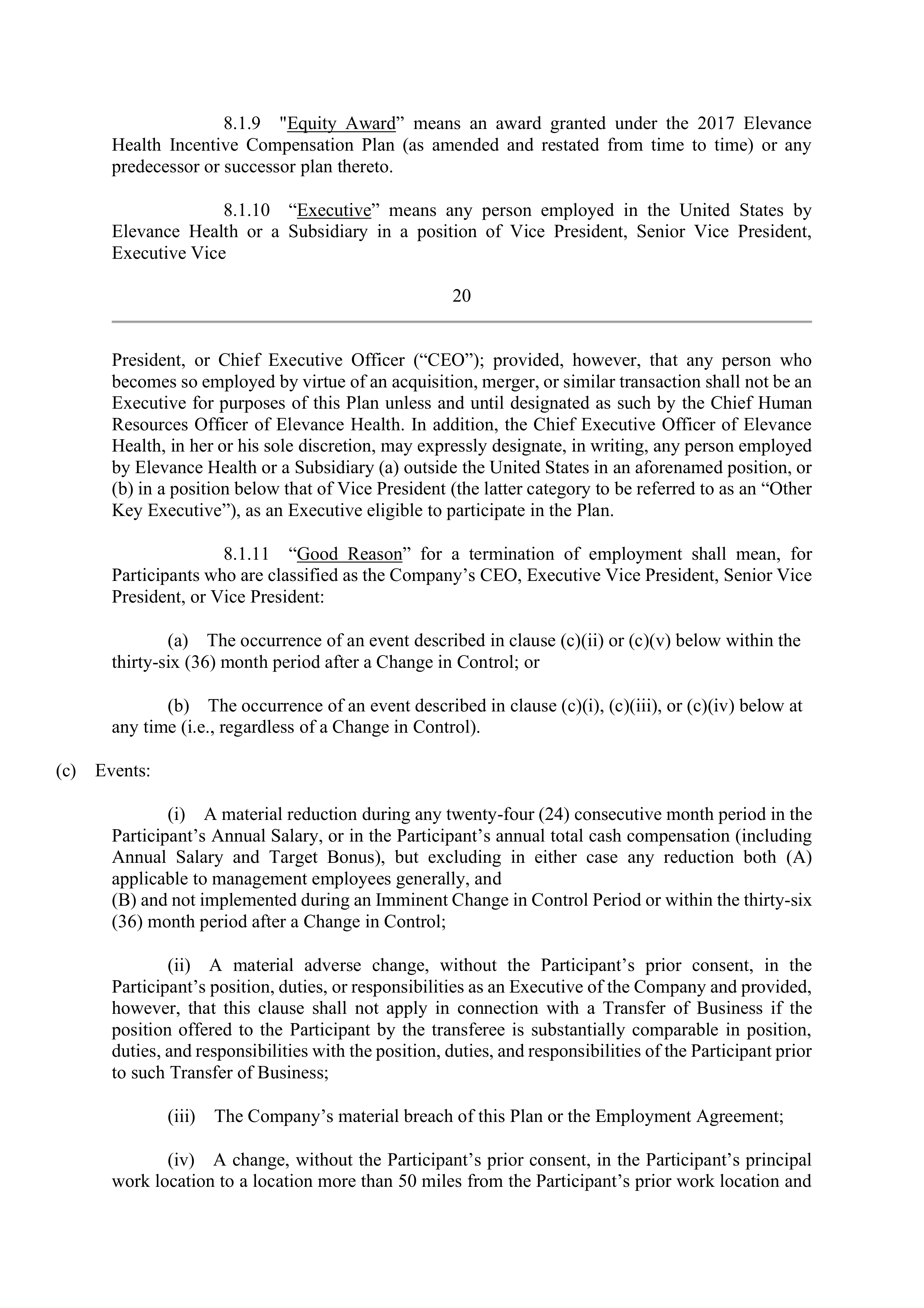 Elevance Health EXECUTIVE AGREEMENT PLAN — page 23