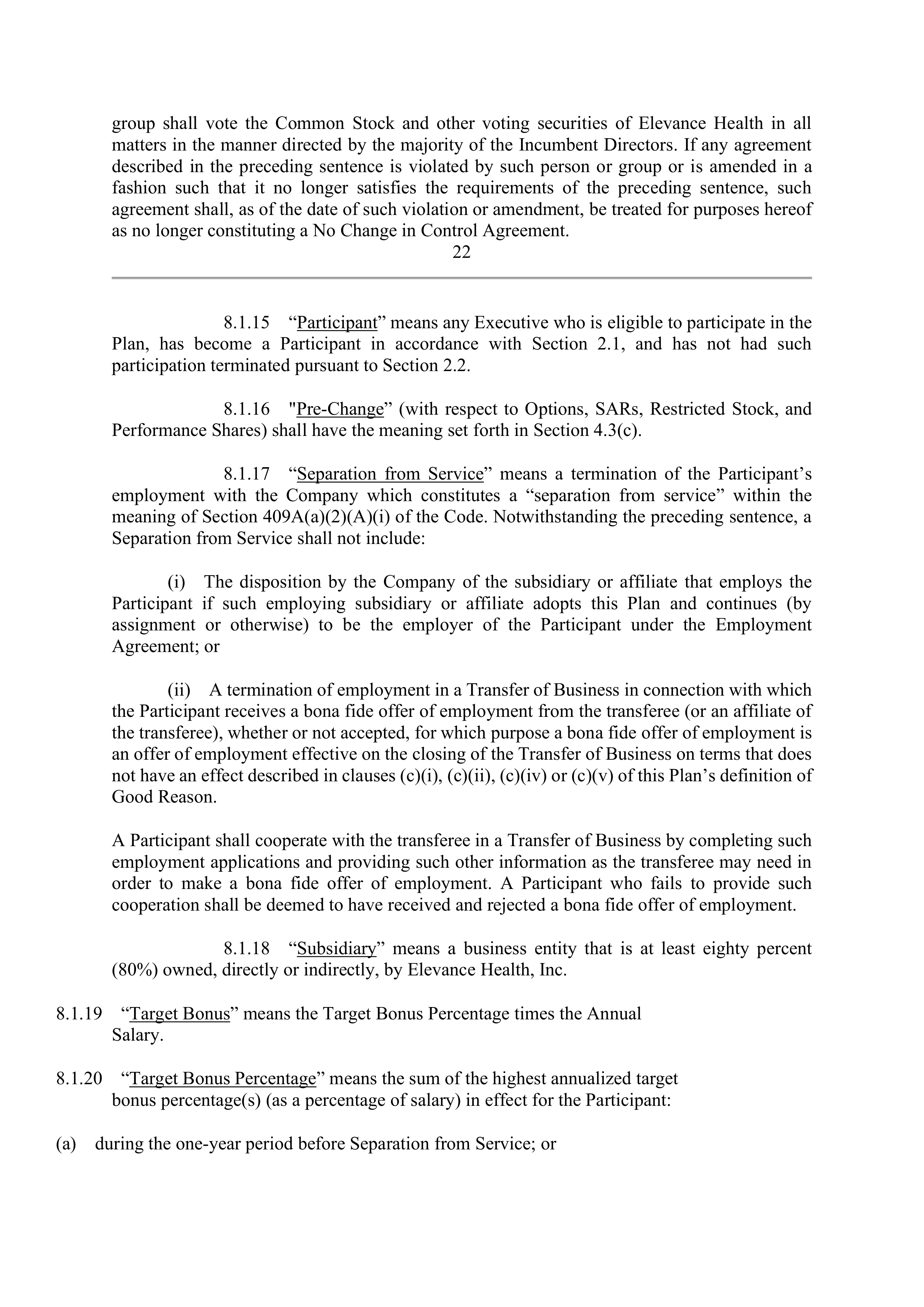 Elevance Health EXECUTIVE AGREEMENT PLAN — page 25