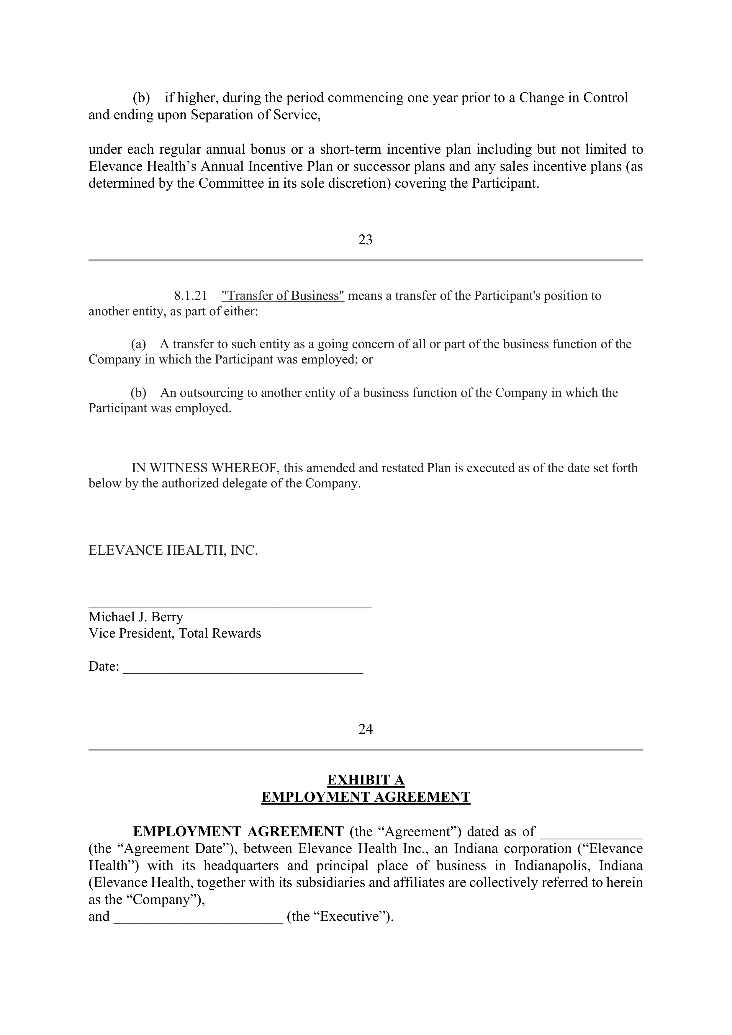 Elevance Health EXECUTIVE AGREEMENT PLAN — page 26