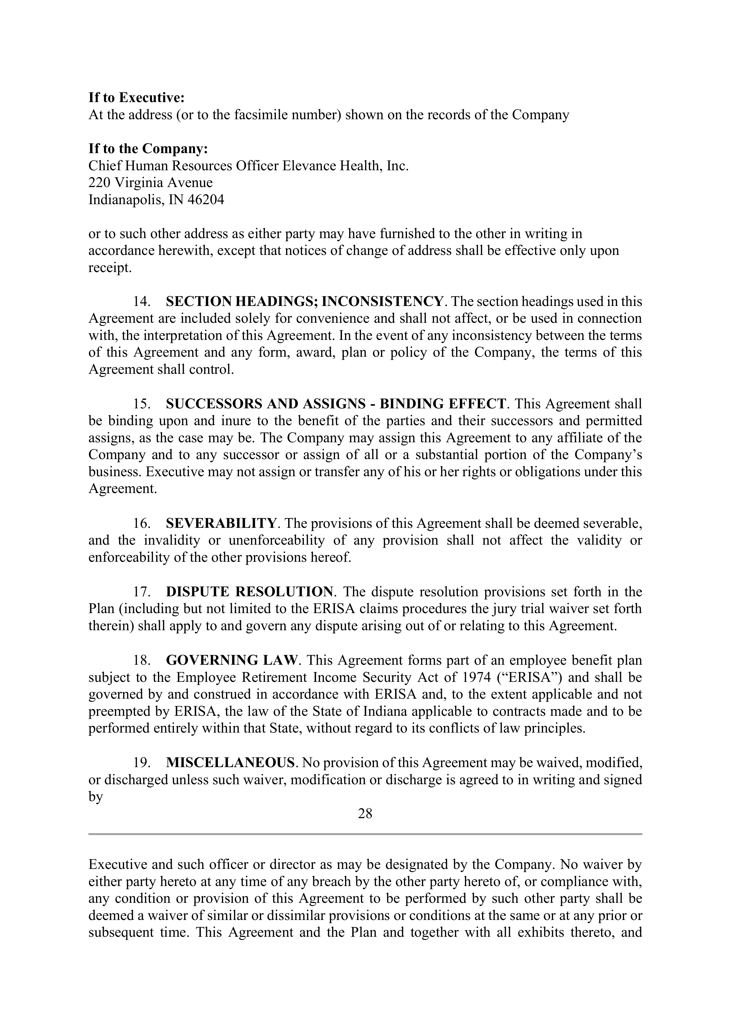 Elevance Health EXECUTIVE AGREEMENT PLAN — page 30