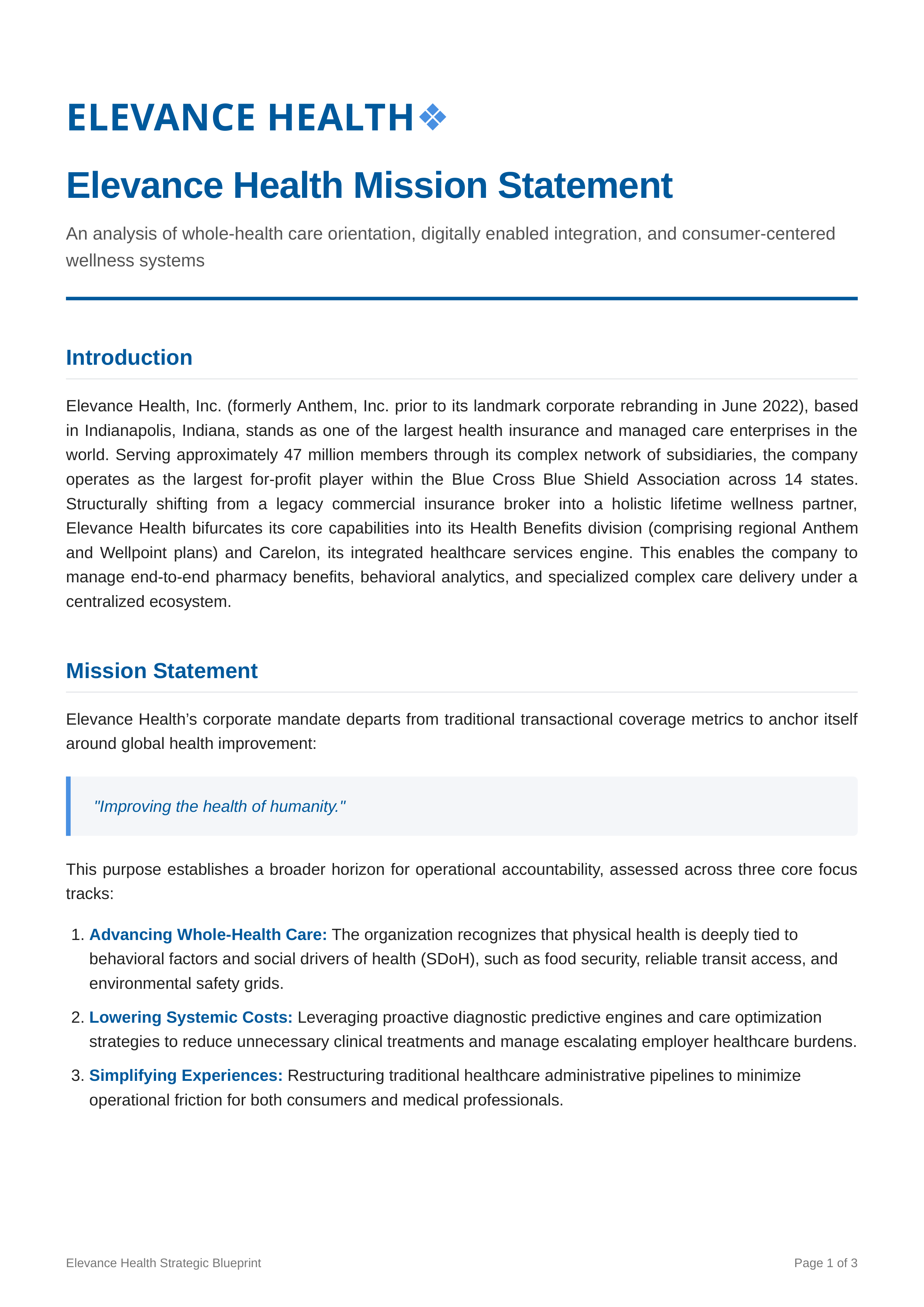 Elevance Health Mission Statement — page 1