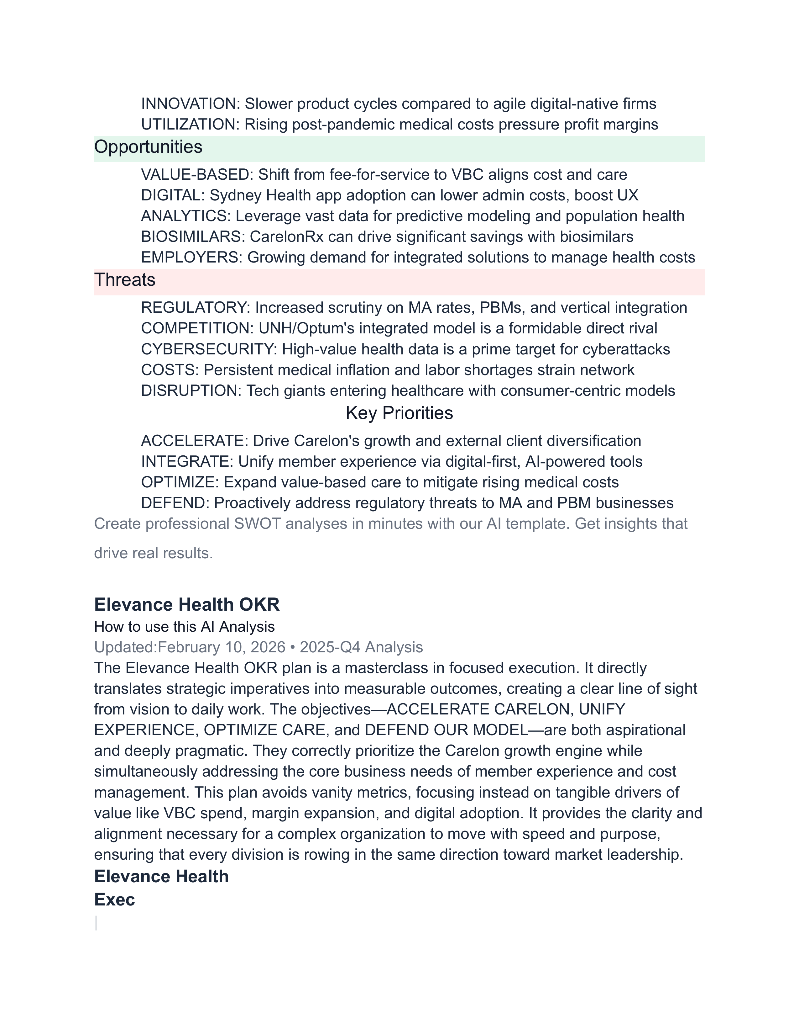 Elevance Health SWOT Analysis  — page 2