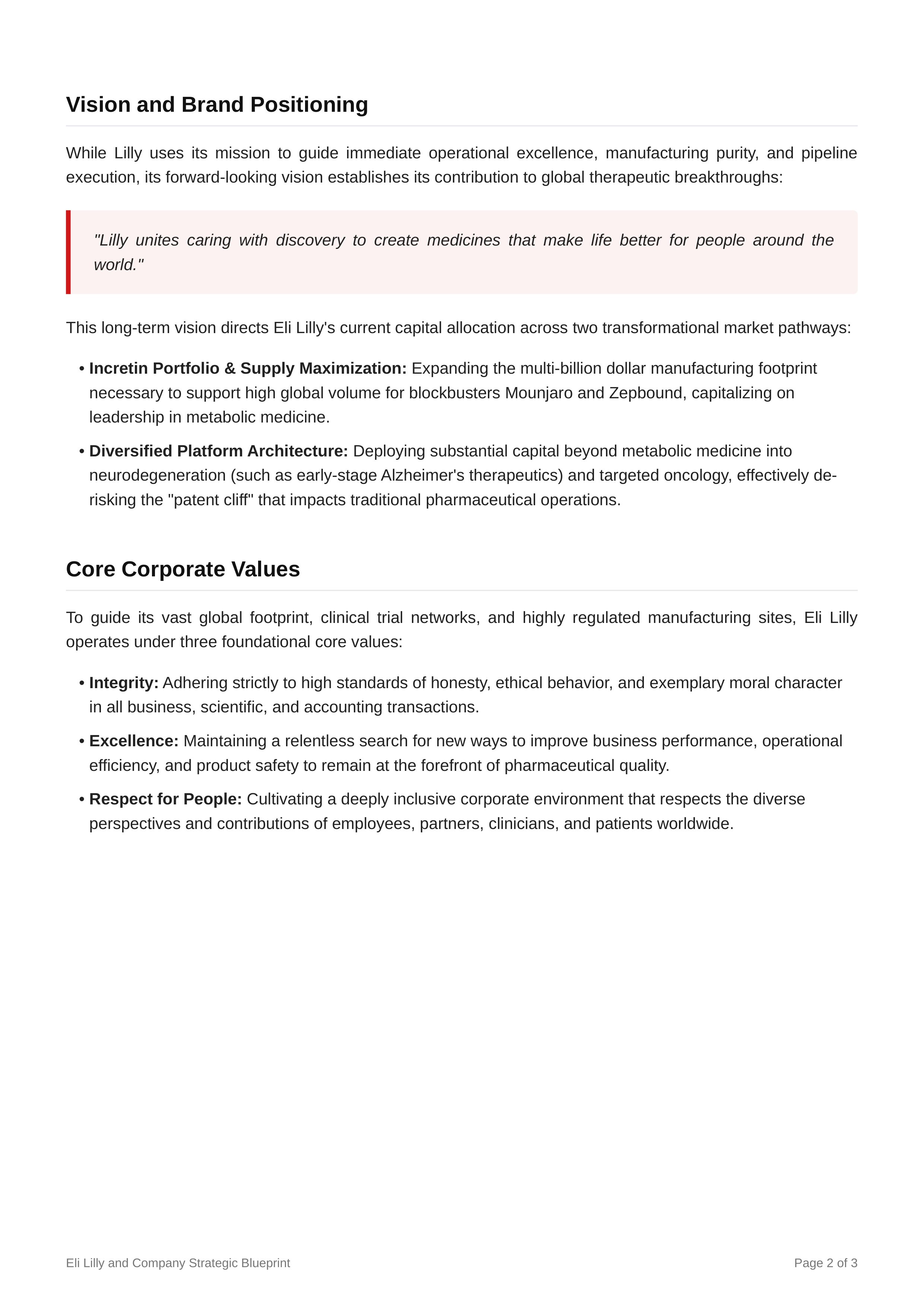Eli Lilly Mission Statement — page 2