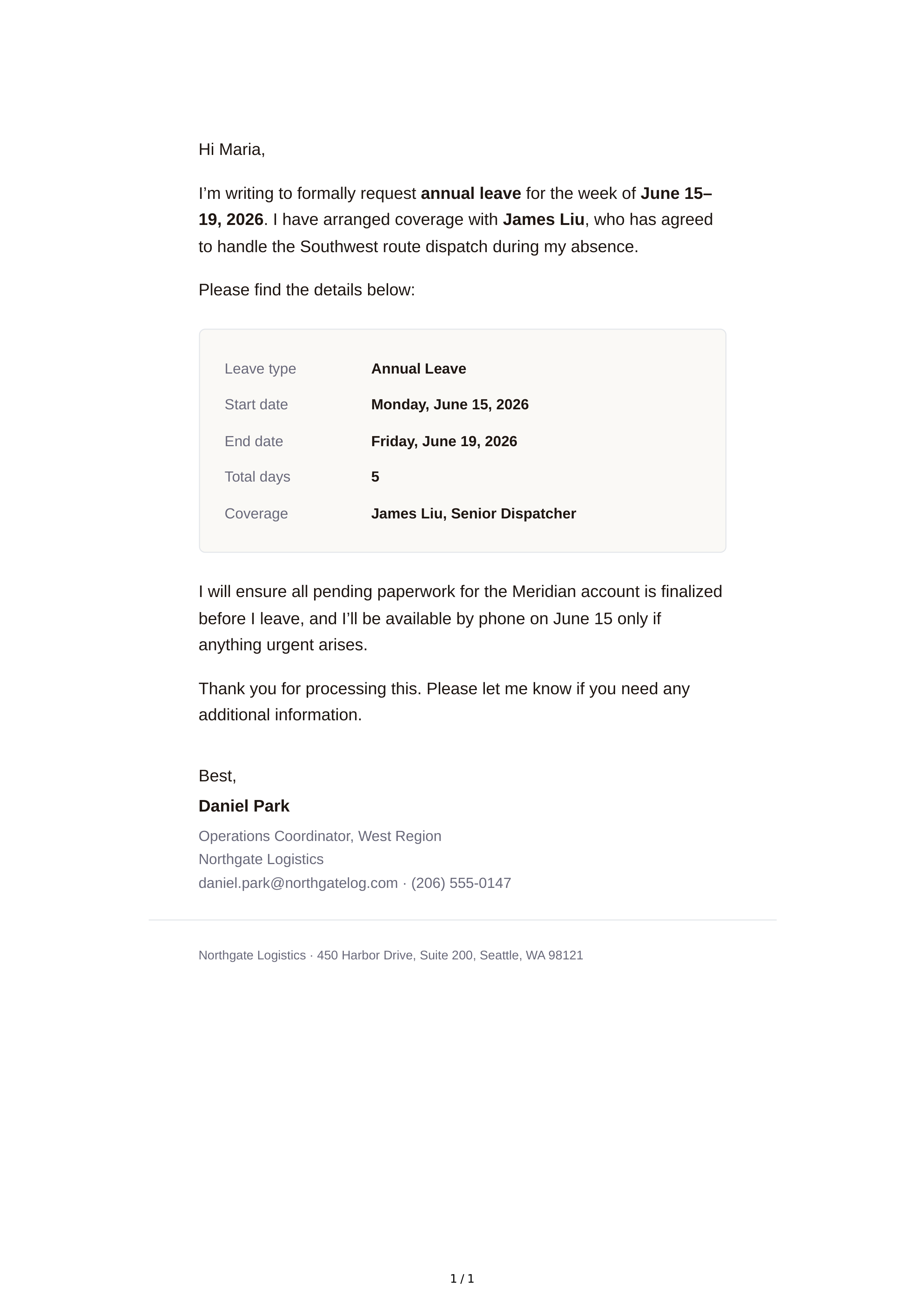 Email to Manager — page 1