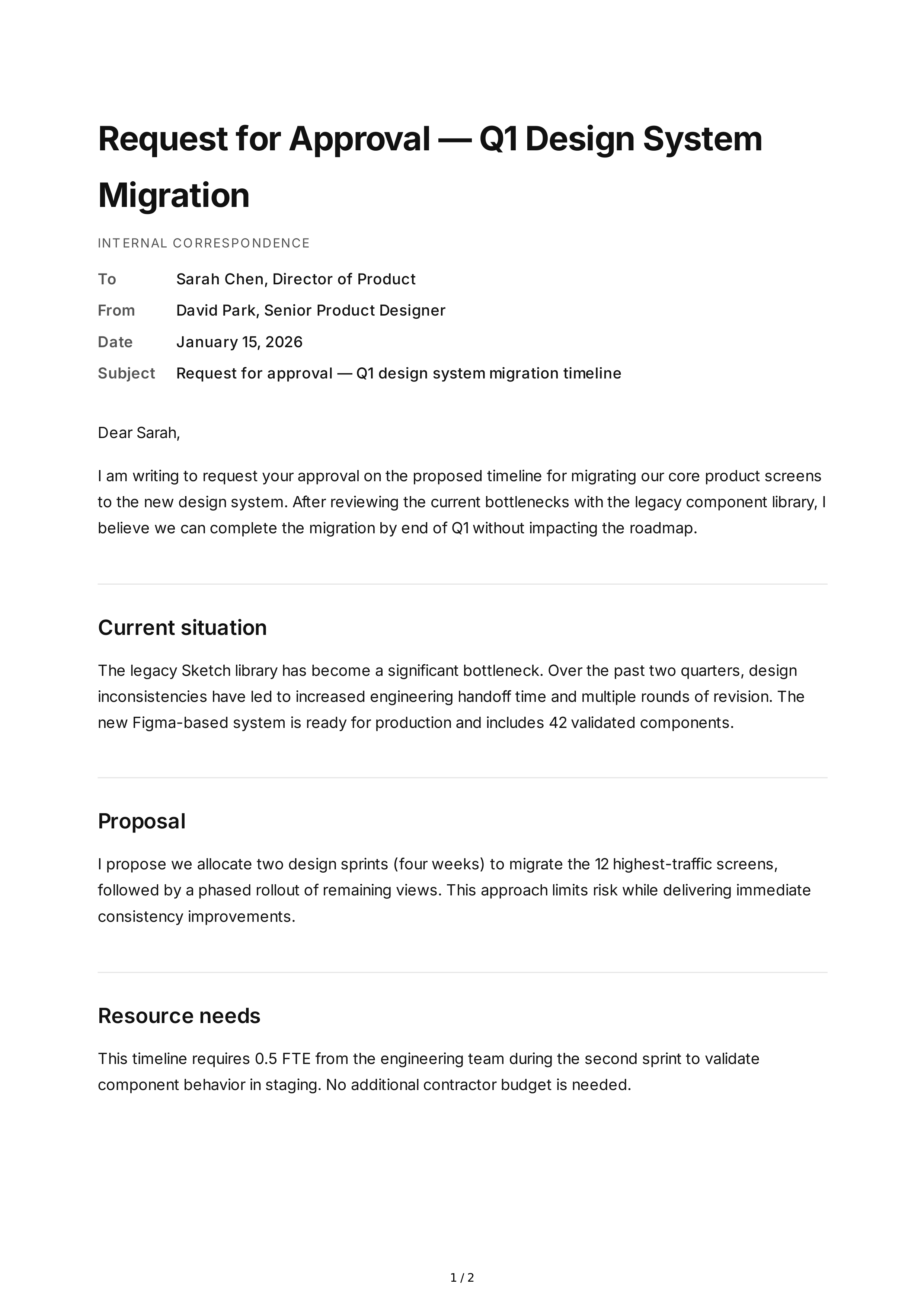 Email to Supervisor — page 1