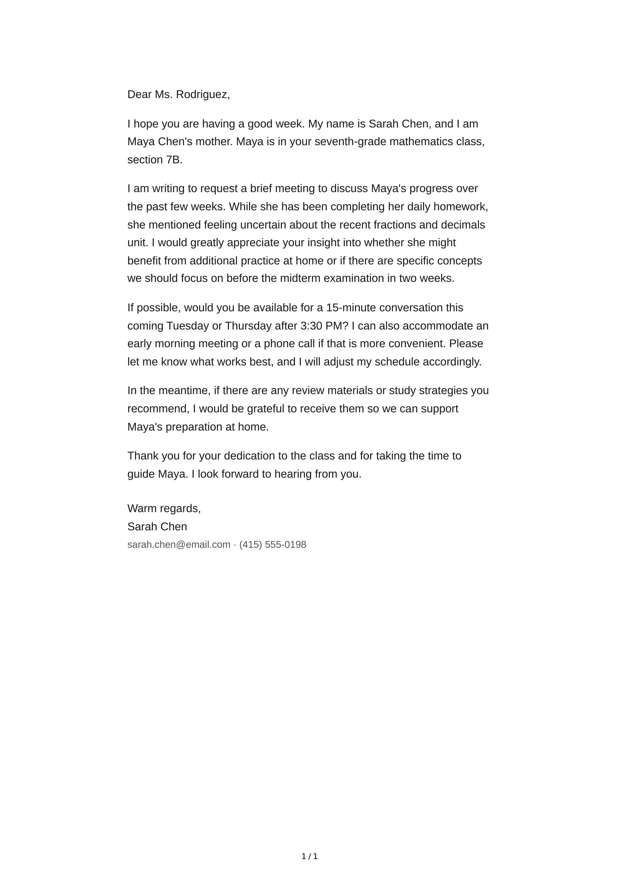 Email to Teacher — page 1