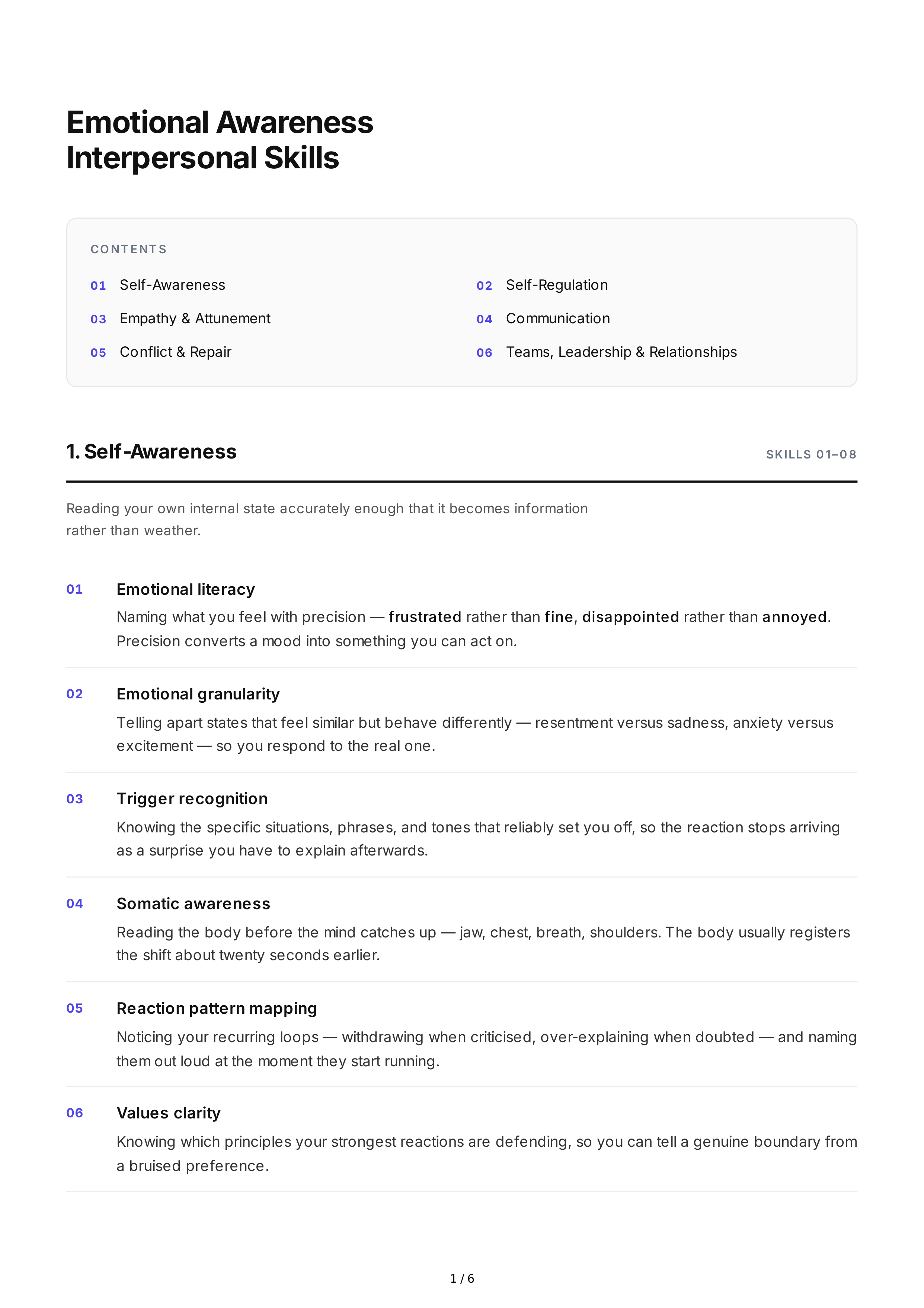 Emotional Awareness Interpersonal Skills — page 1