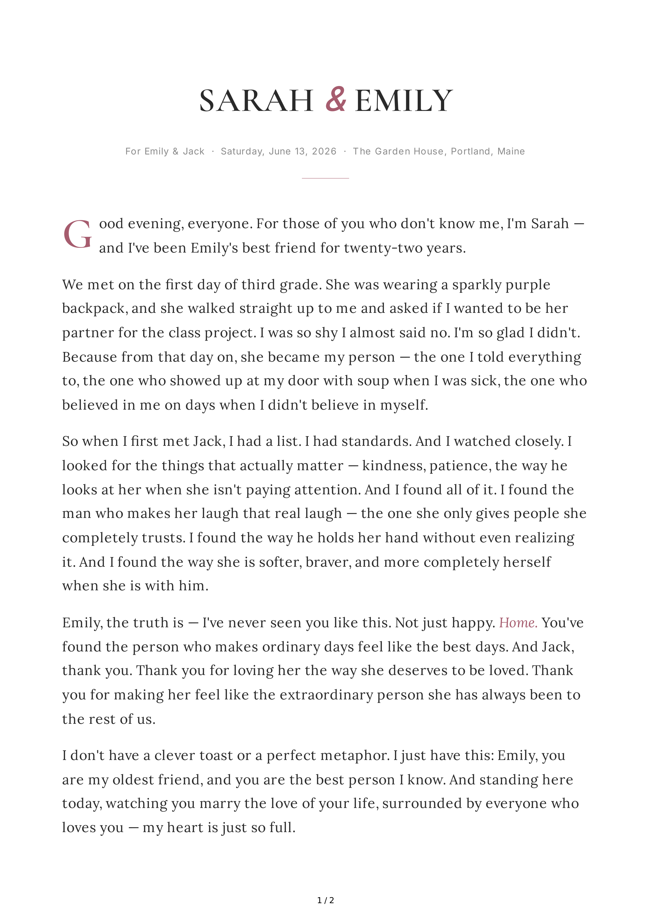 Emotional Maid of Honor Speech — page 1