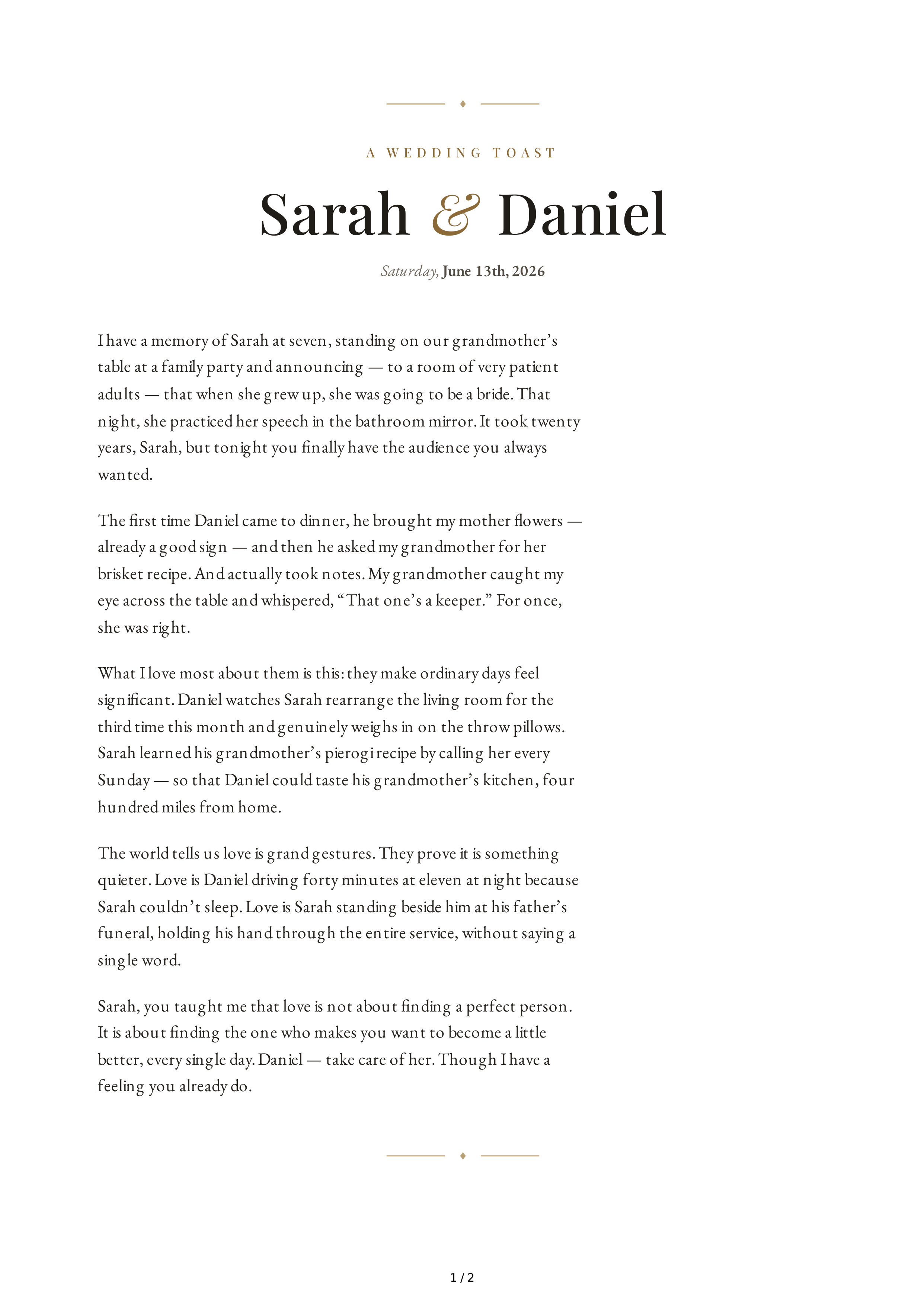 Emotional Wedding Toast — page 1