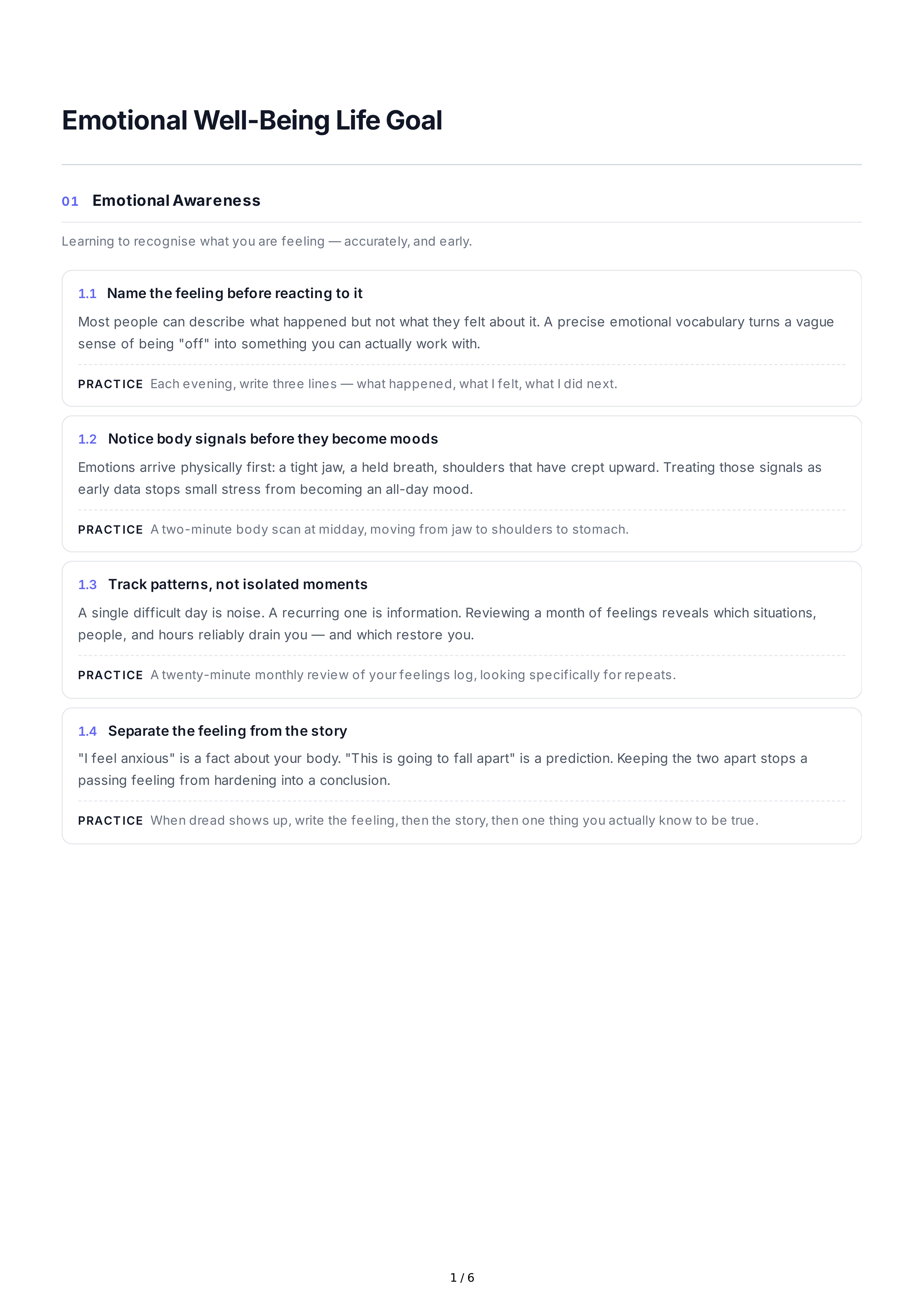 Emotional Well-Being Life Goals — page 1