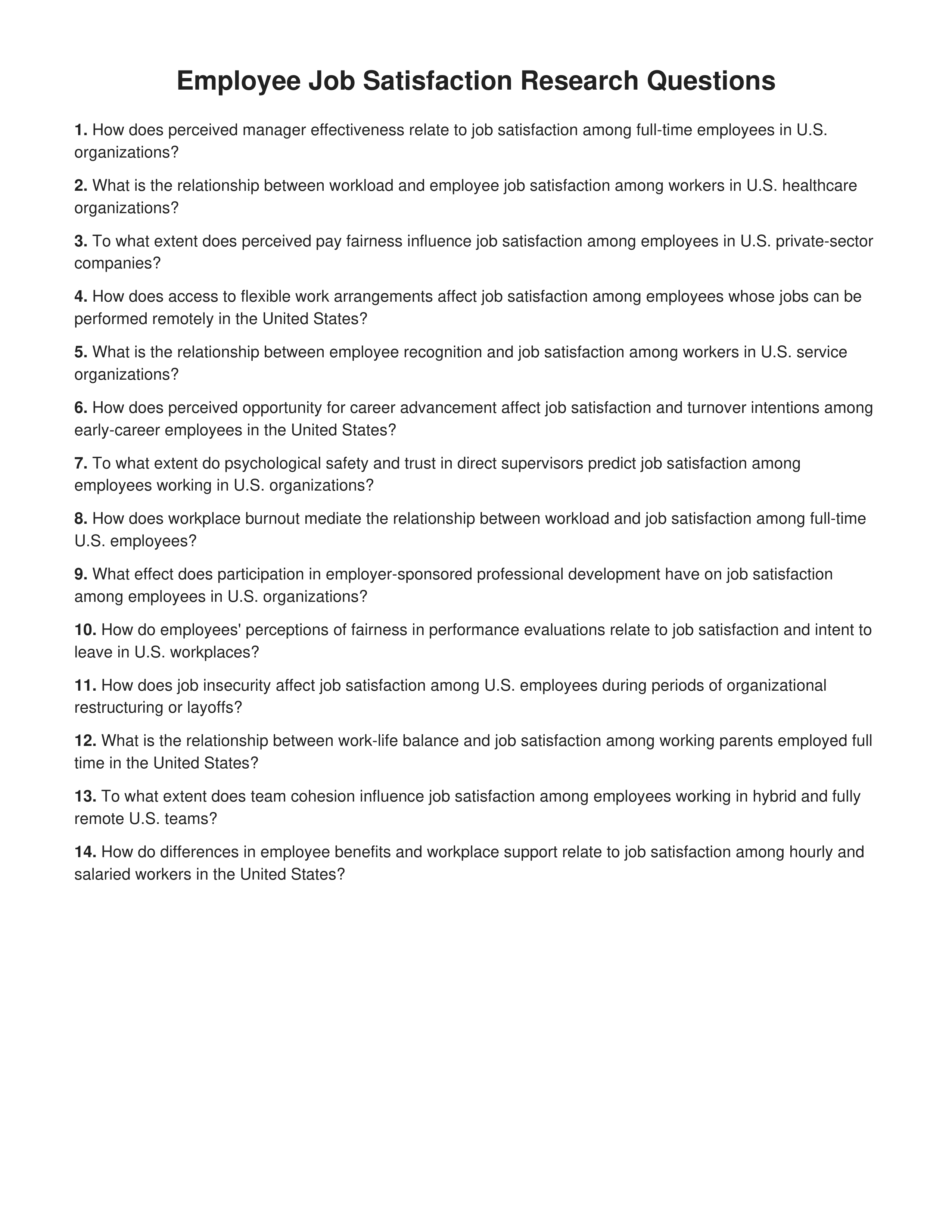 Employee Job Satisfaction Research Questions — page 1
