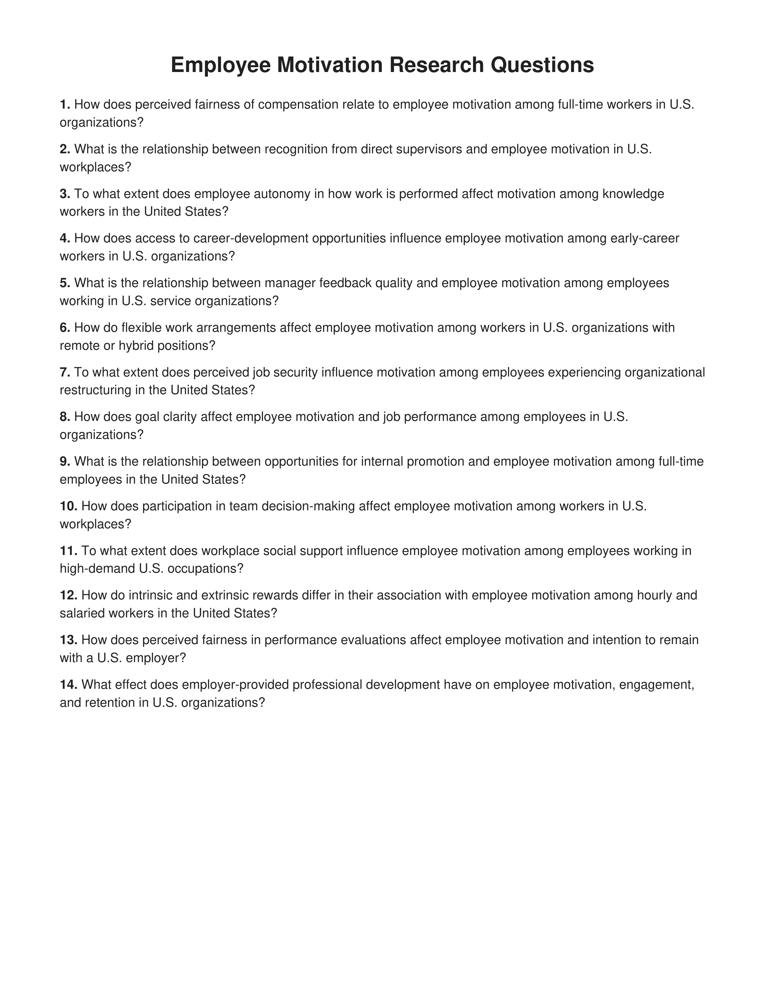 Employee Motivation Research Questions — page 1