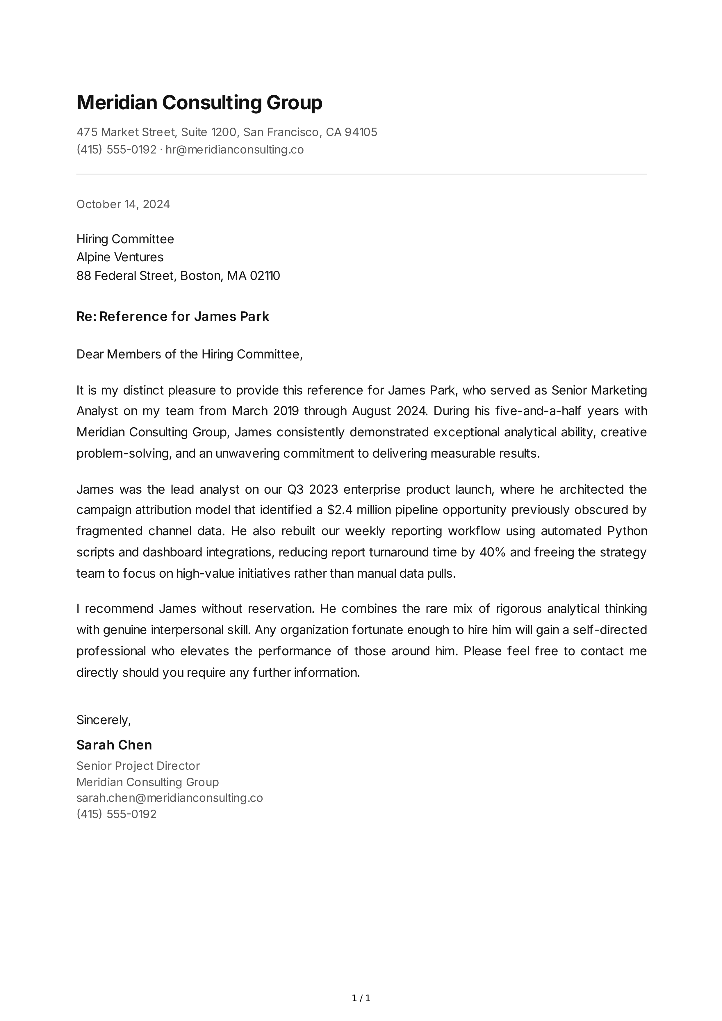 Employee Reference Letter — page 1
