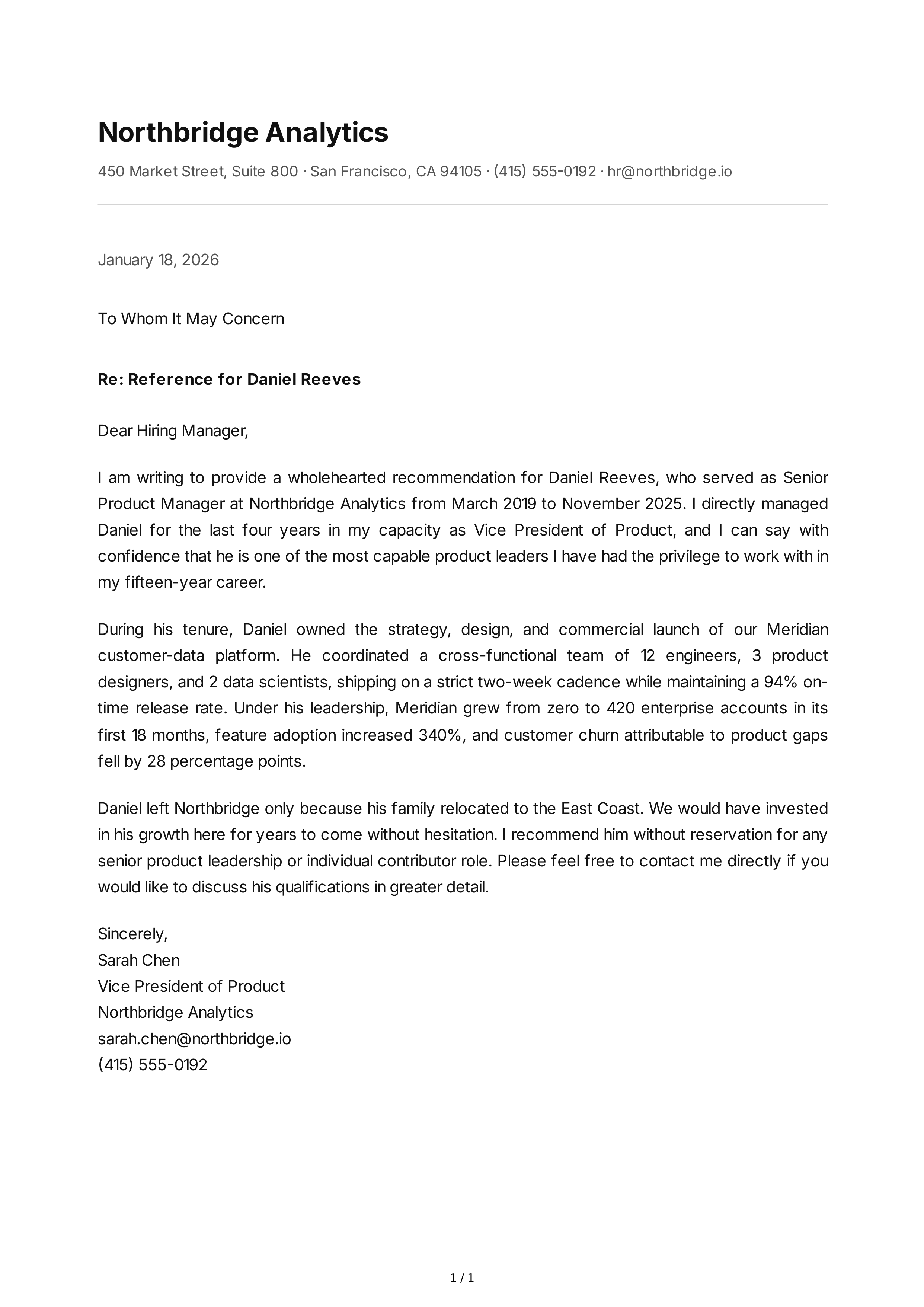 Employer Reference Letter — page 1