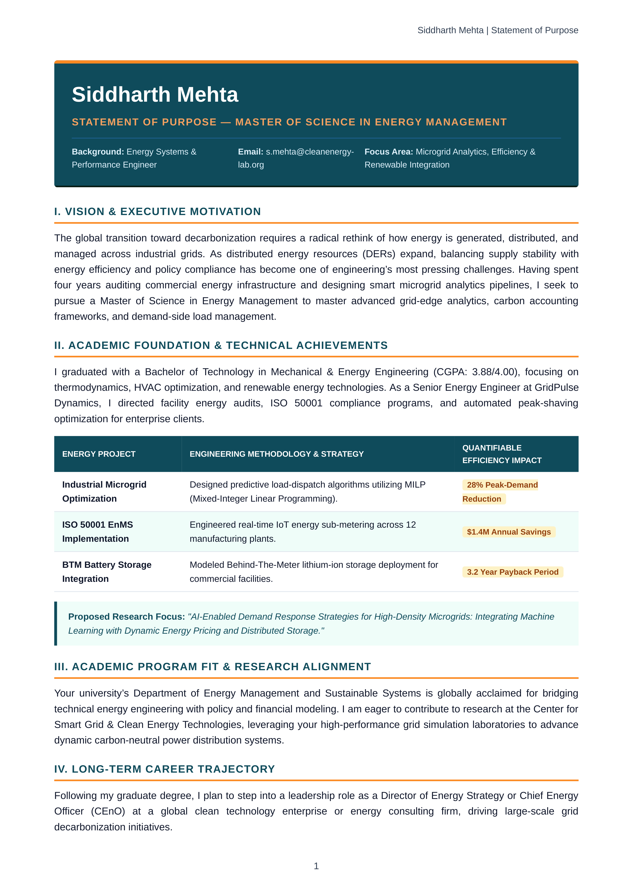 Energy Management Statement of Purpose — page 1