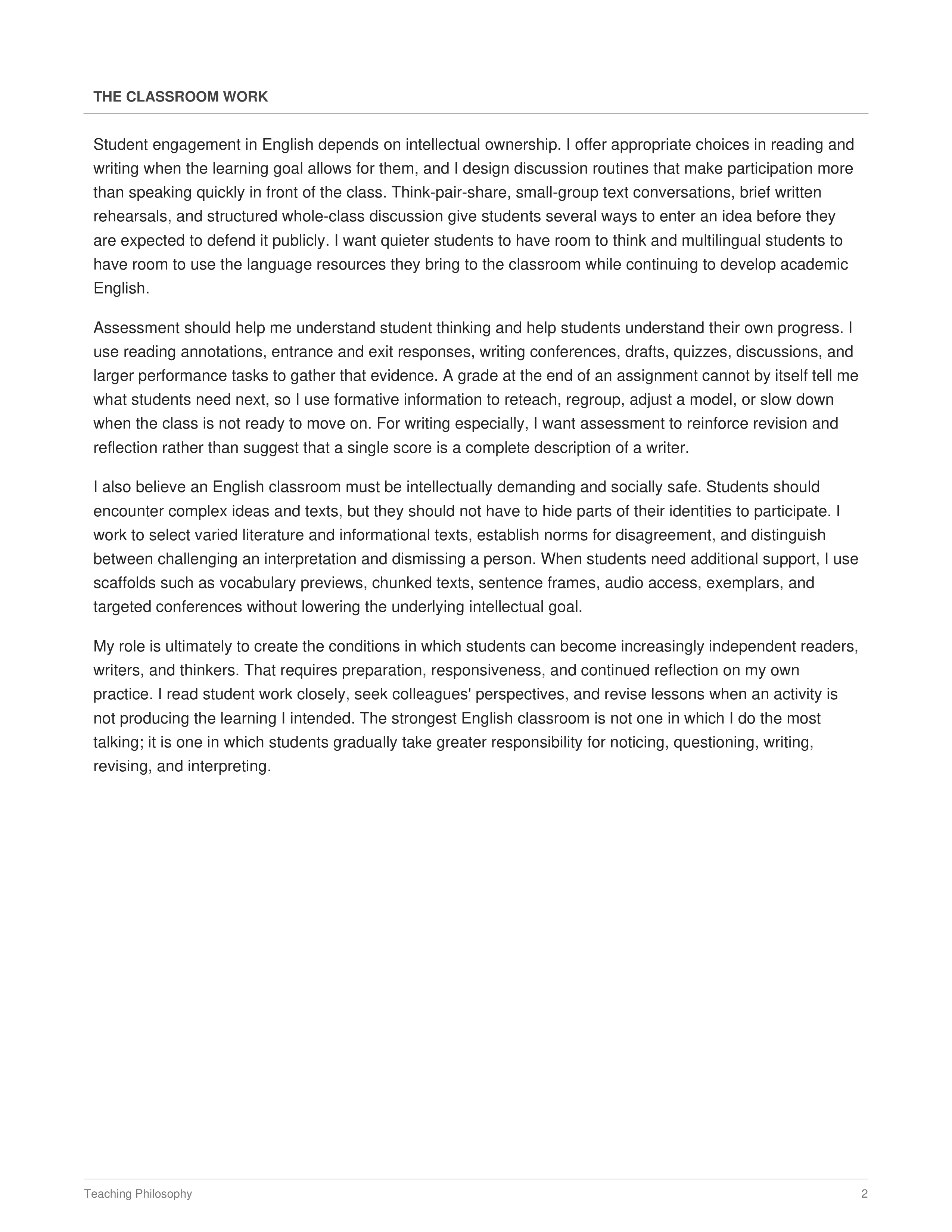 English Teacher Teaching Philosophy — page 2