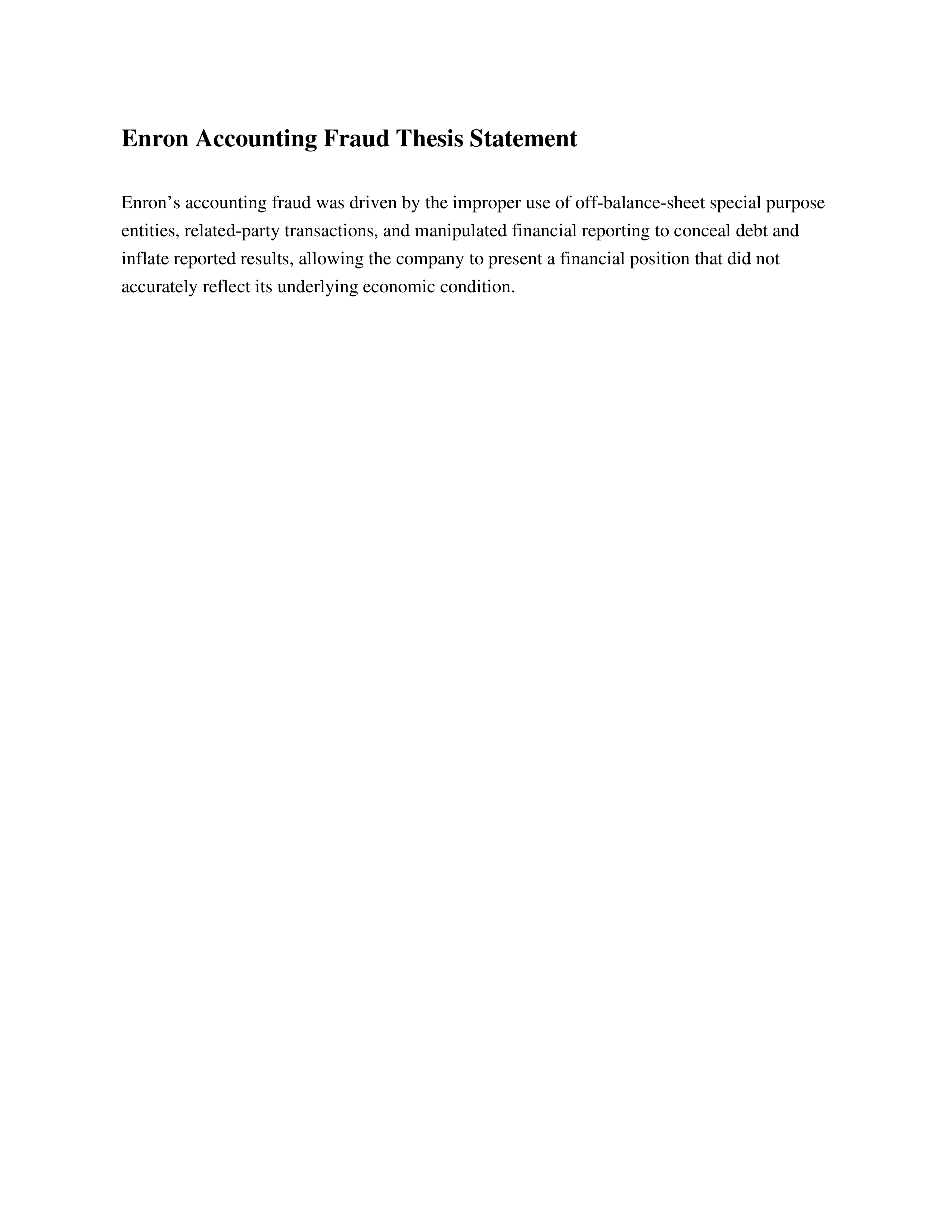 Enron Accounting Fraud Thesis Statement — page 1