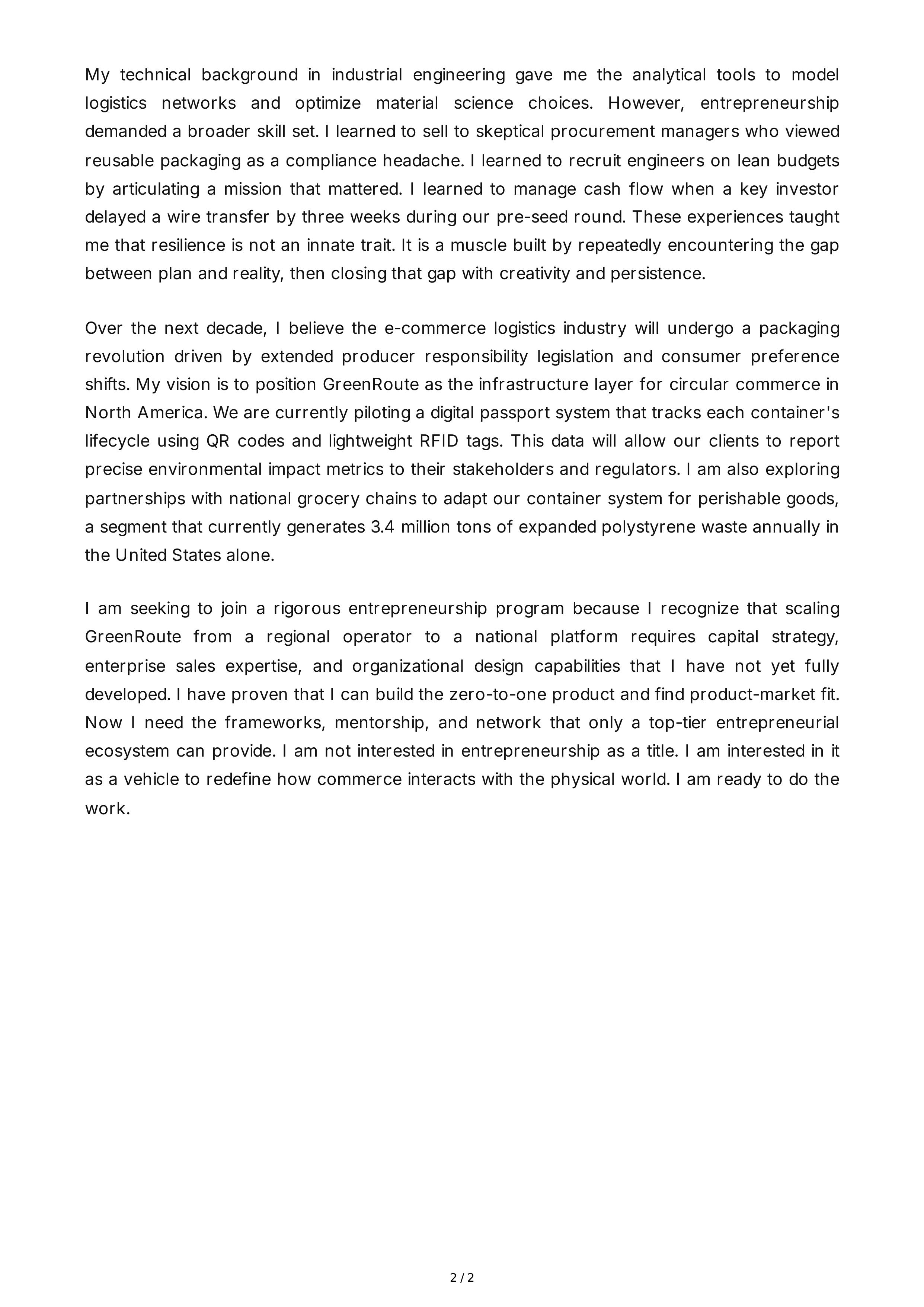 Entrepreneurship Personal Statement — page 2