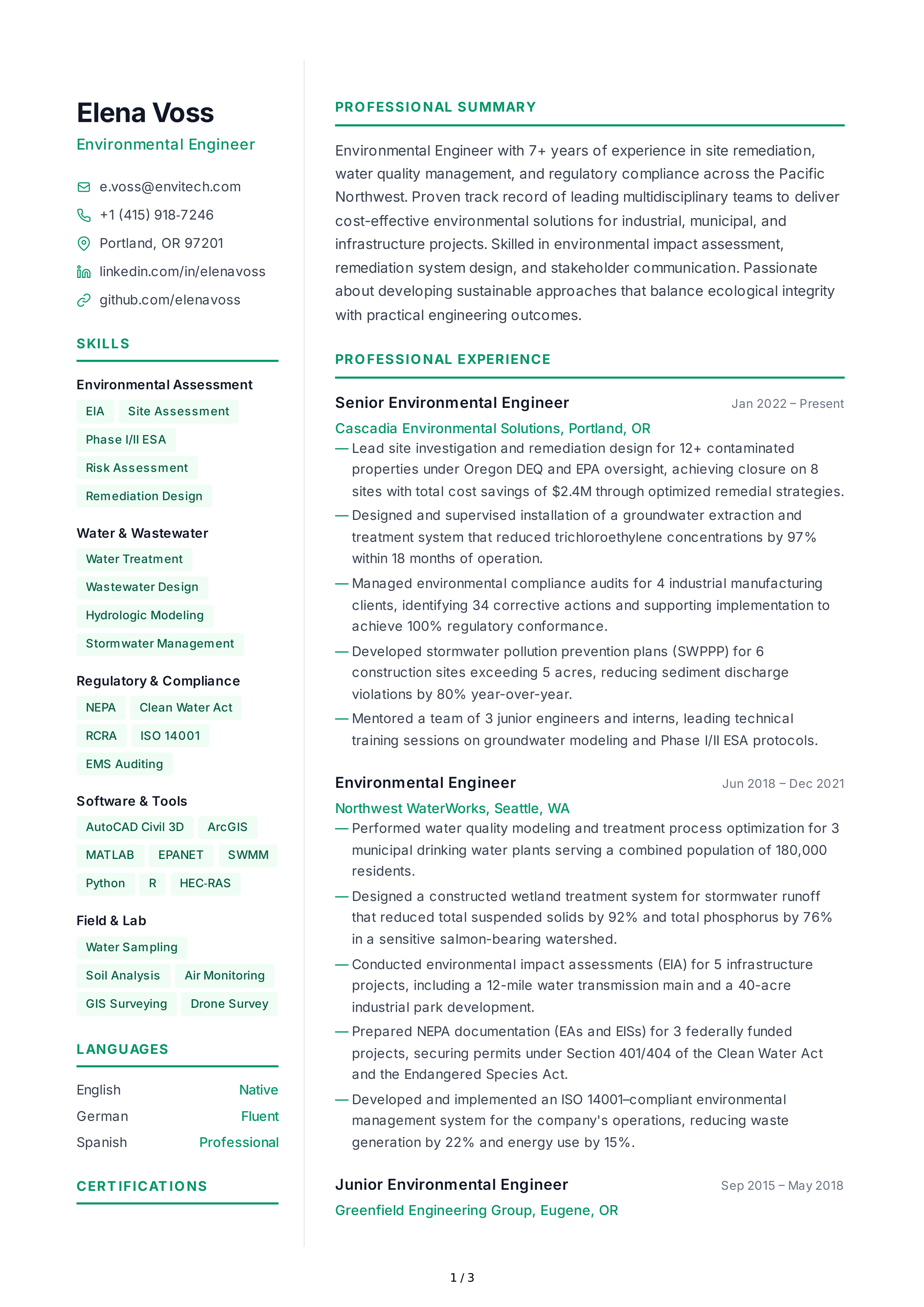Environmental Engineer CV — page 1