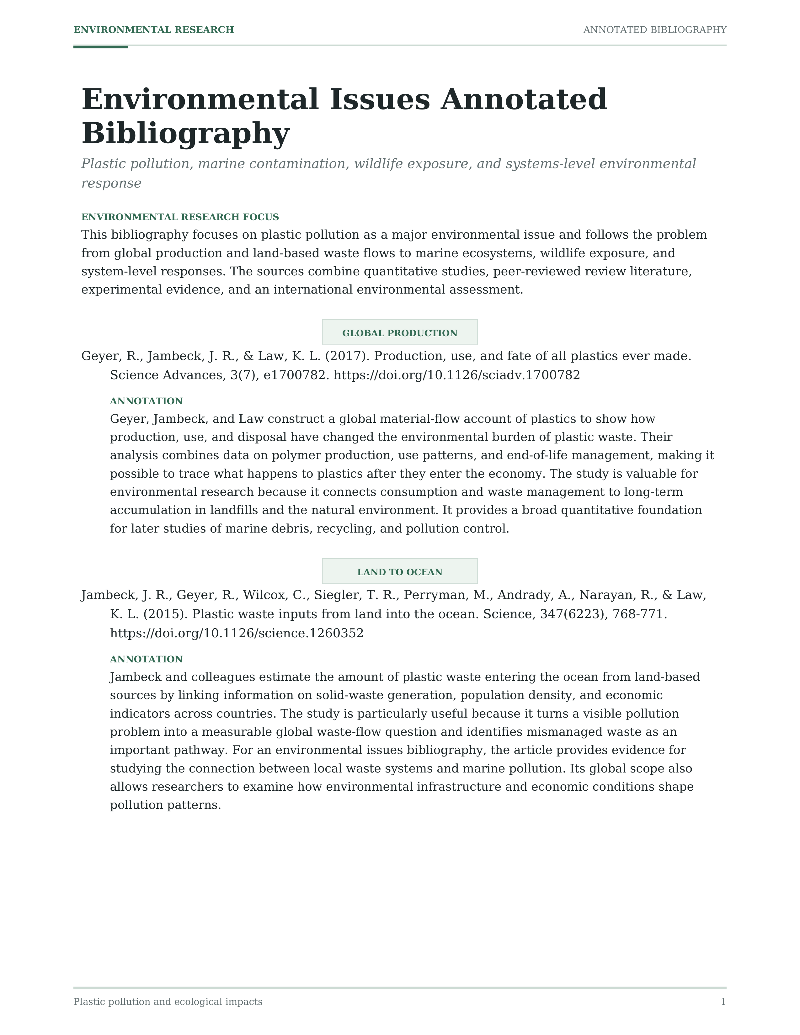 Environmental Issues Annotated Bibliography — page 1