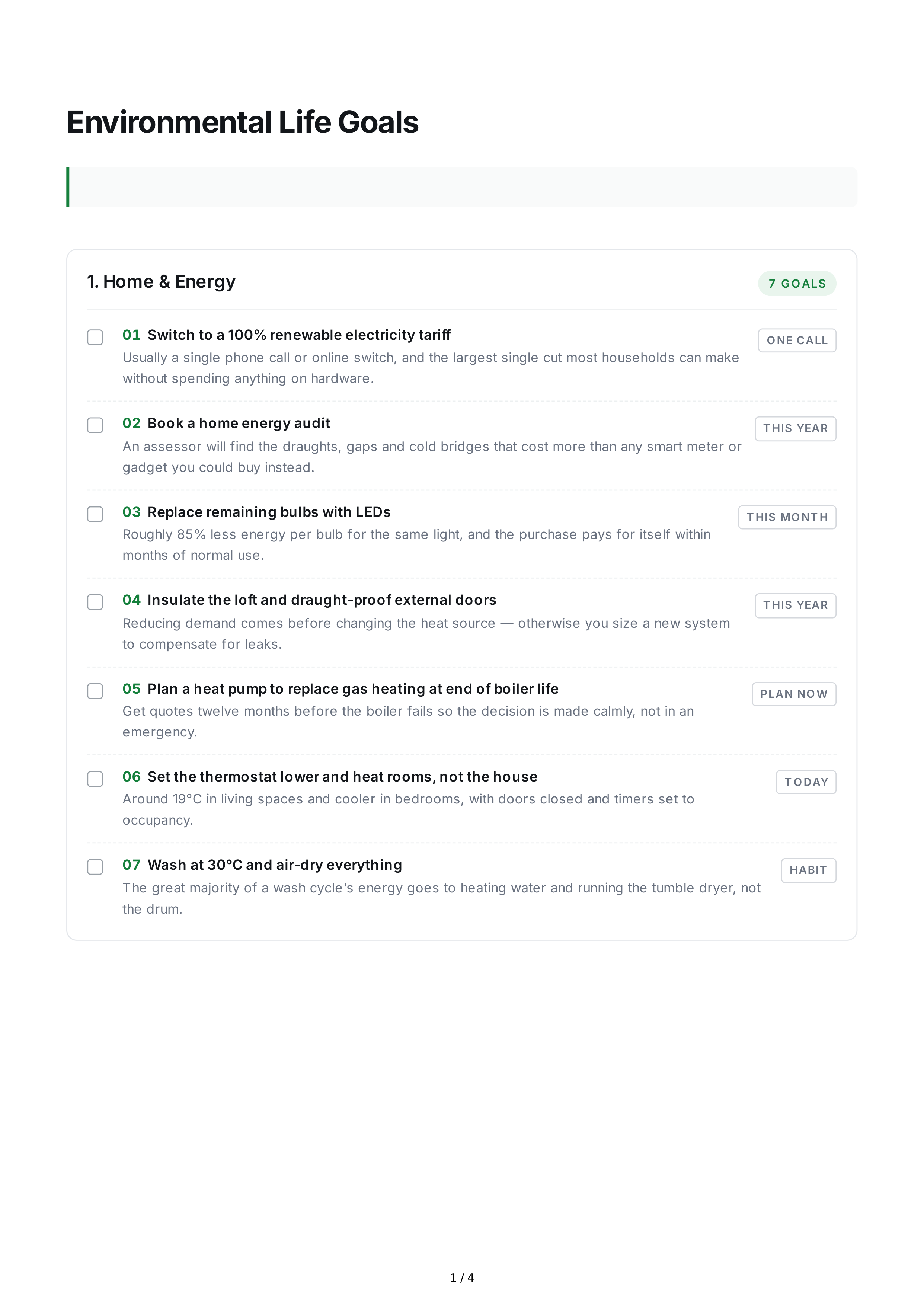 Environmental Life Goals — page 1