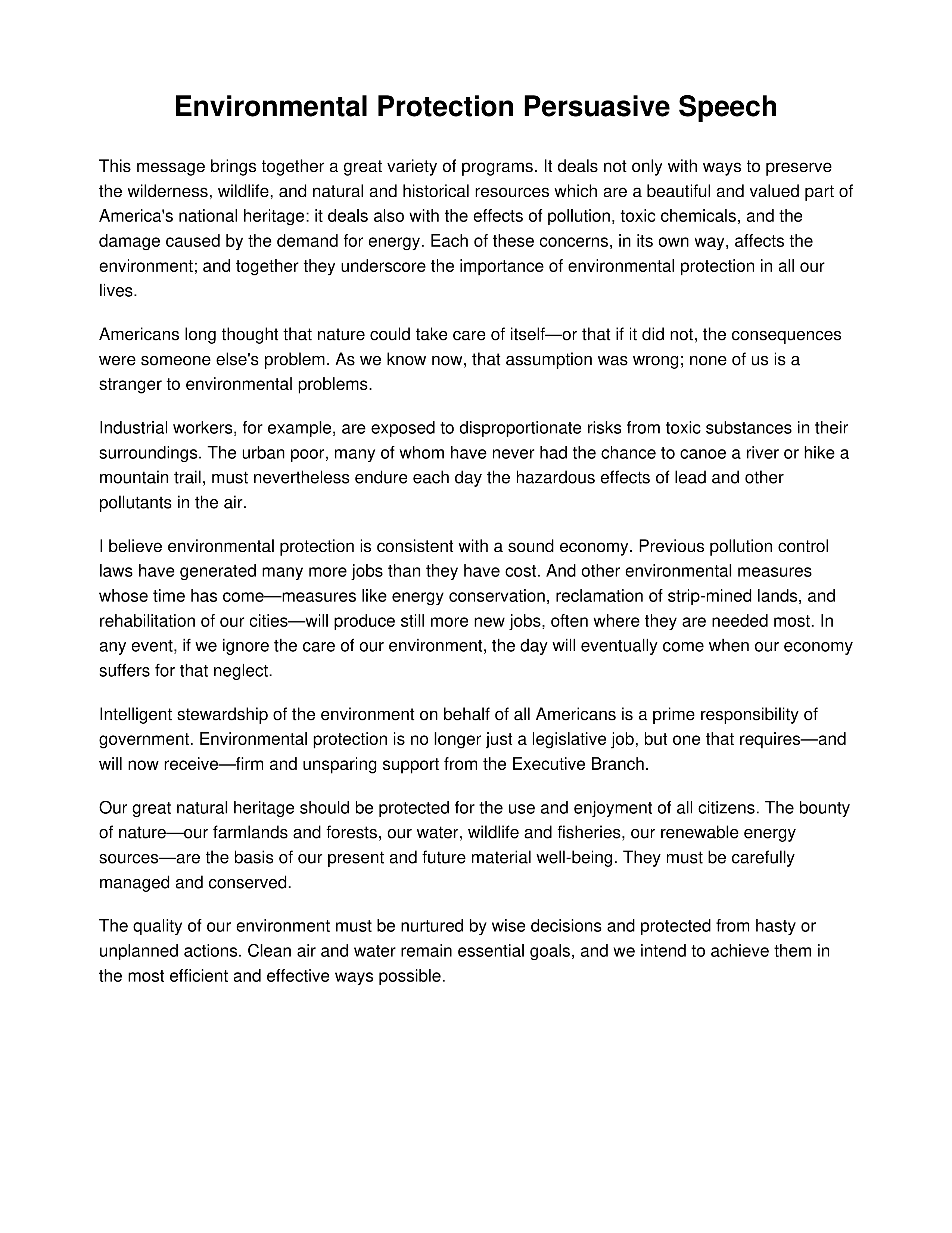Environmental Protection Persuasive Speech — page 1