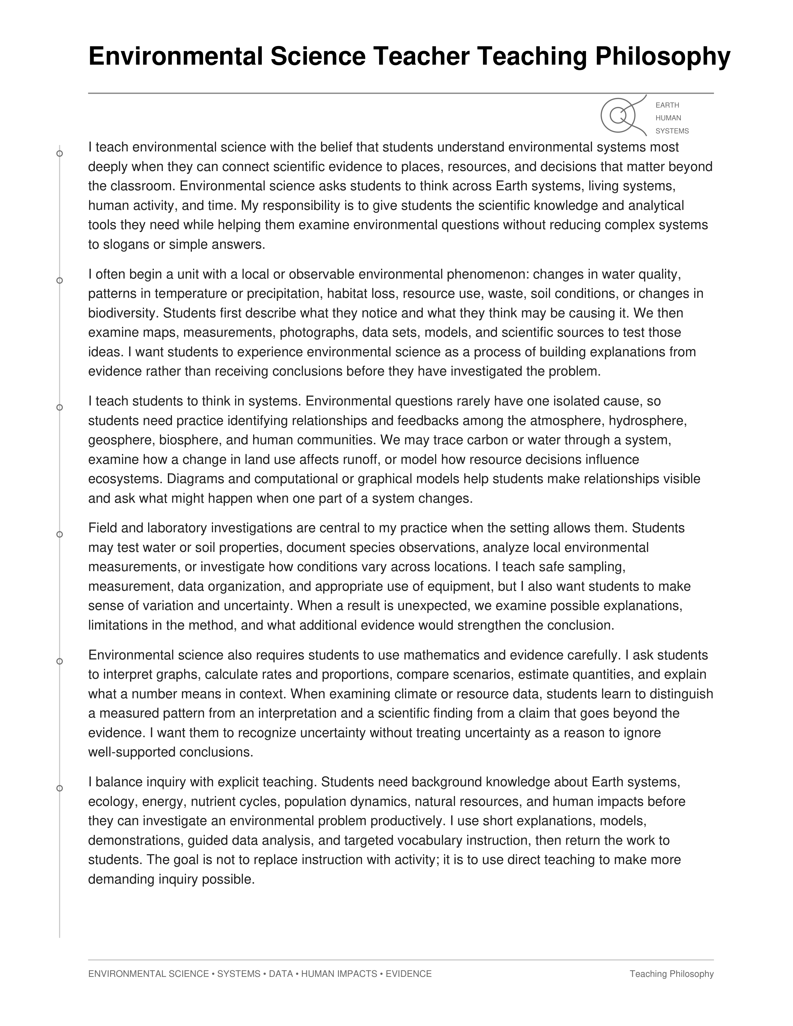 Environmental Science Teacher Teaching Philosophy — page 1