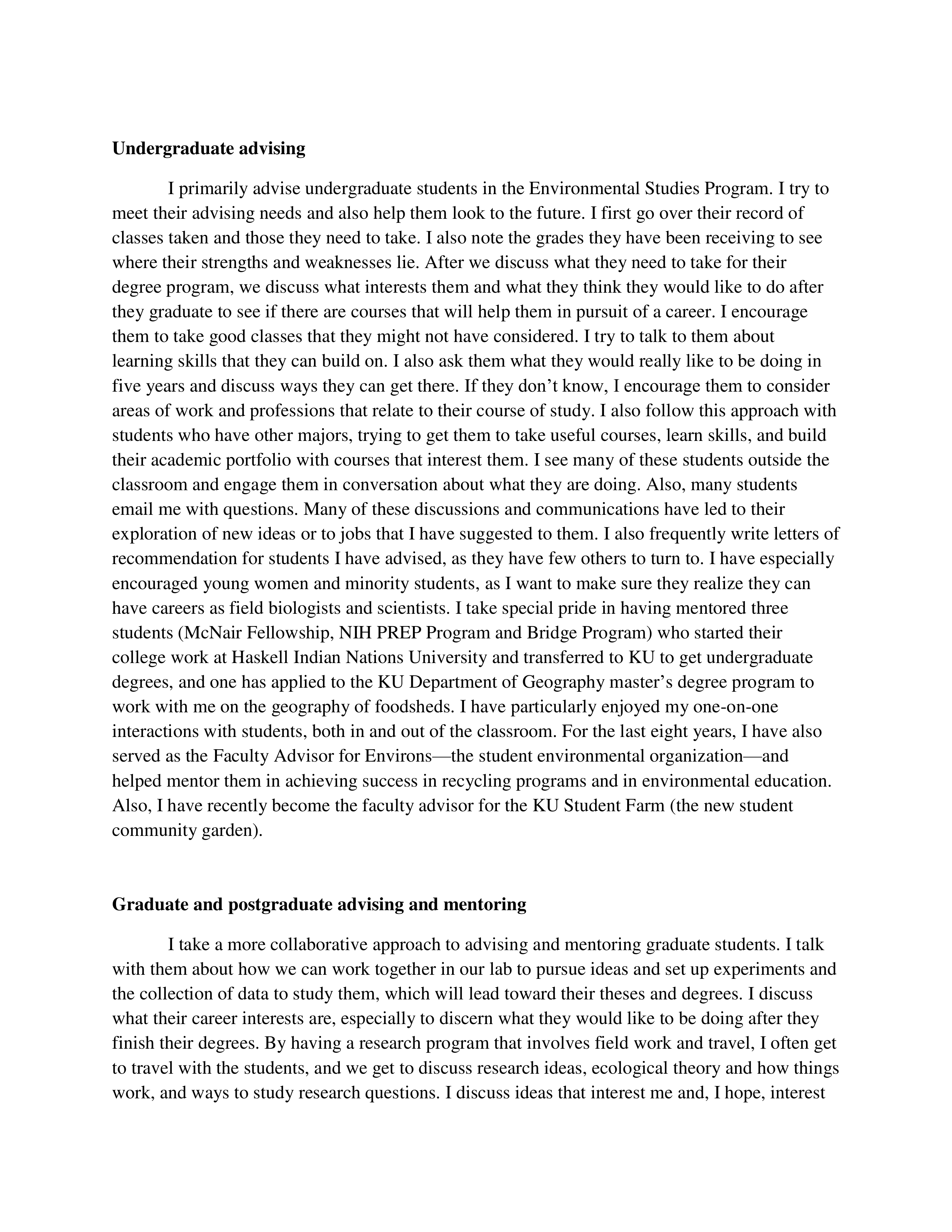 Environmental Studies Teaching Philosophy Statement — page 2