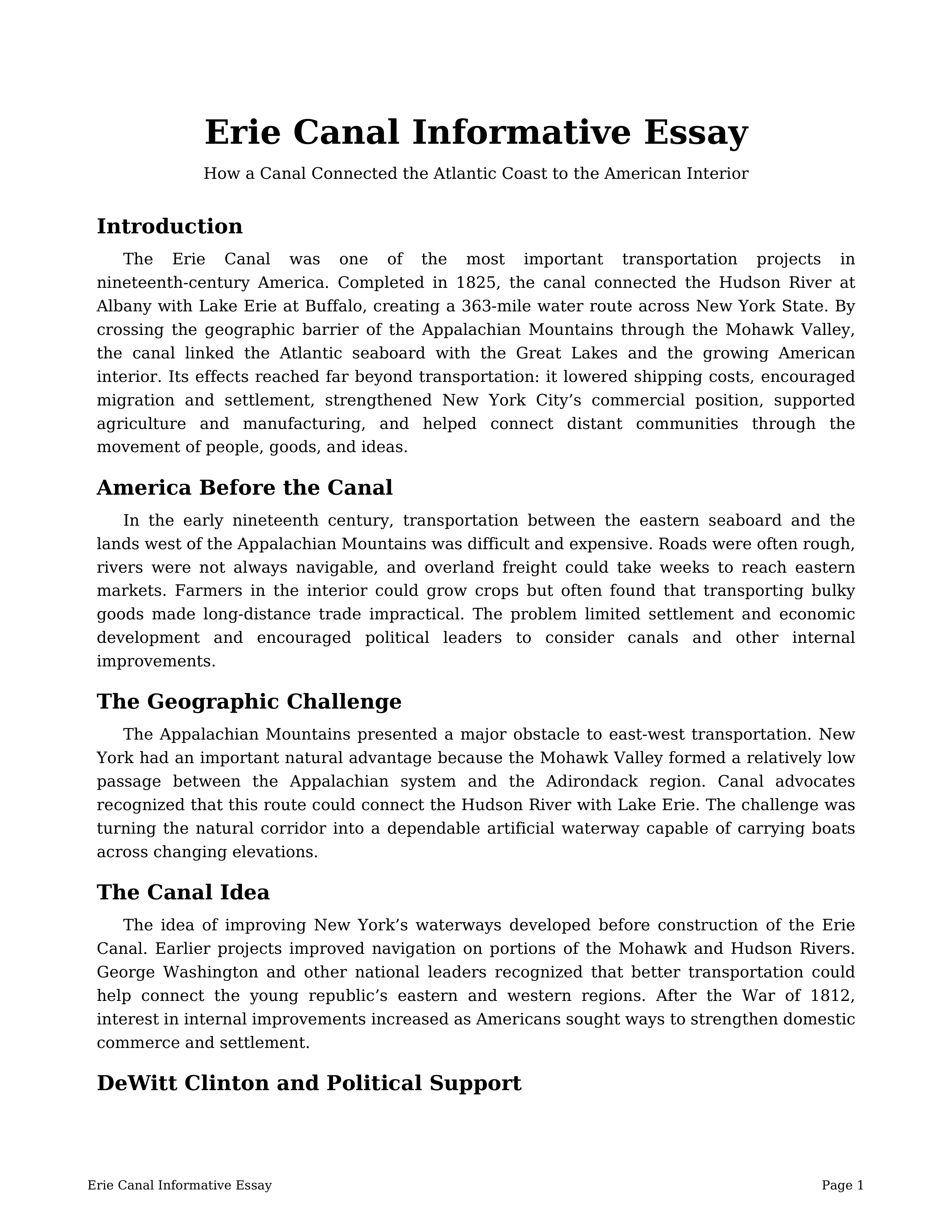 Erie Canal Informative Essay — page 1