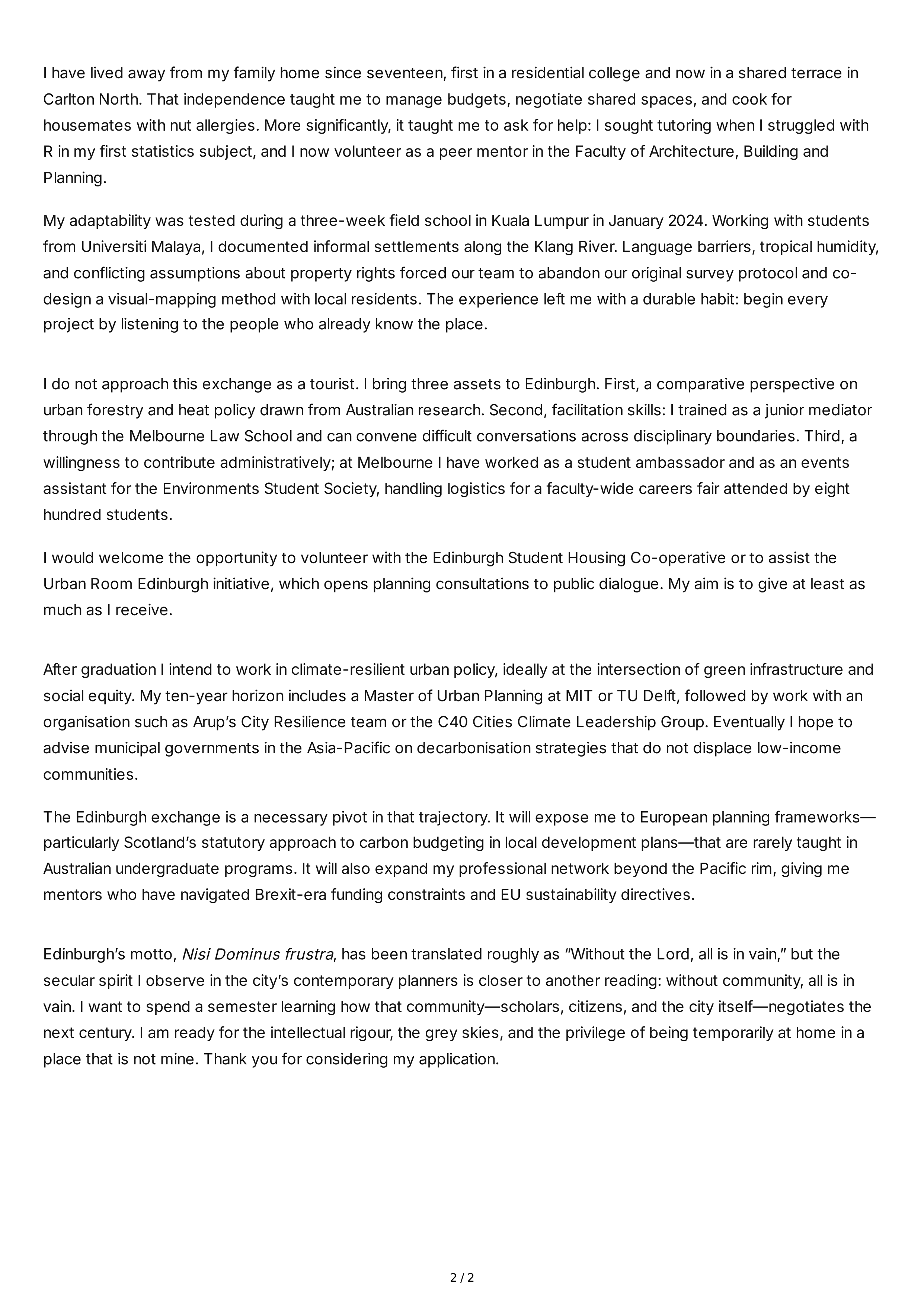 Exchange Program Personal Statement — page 2