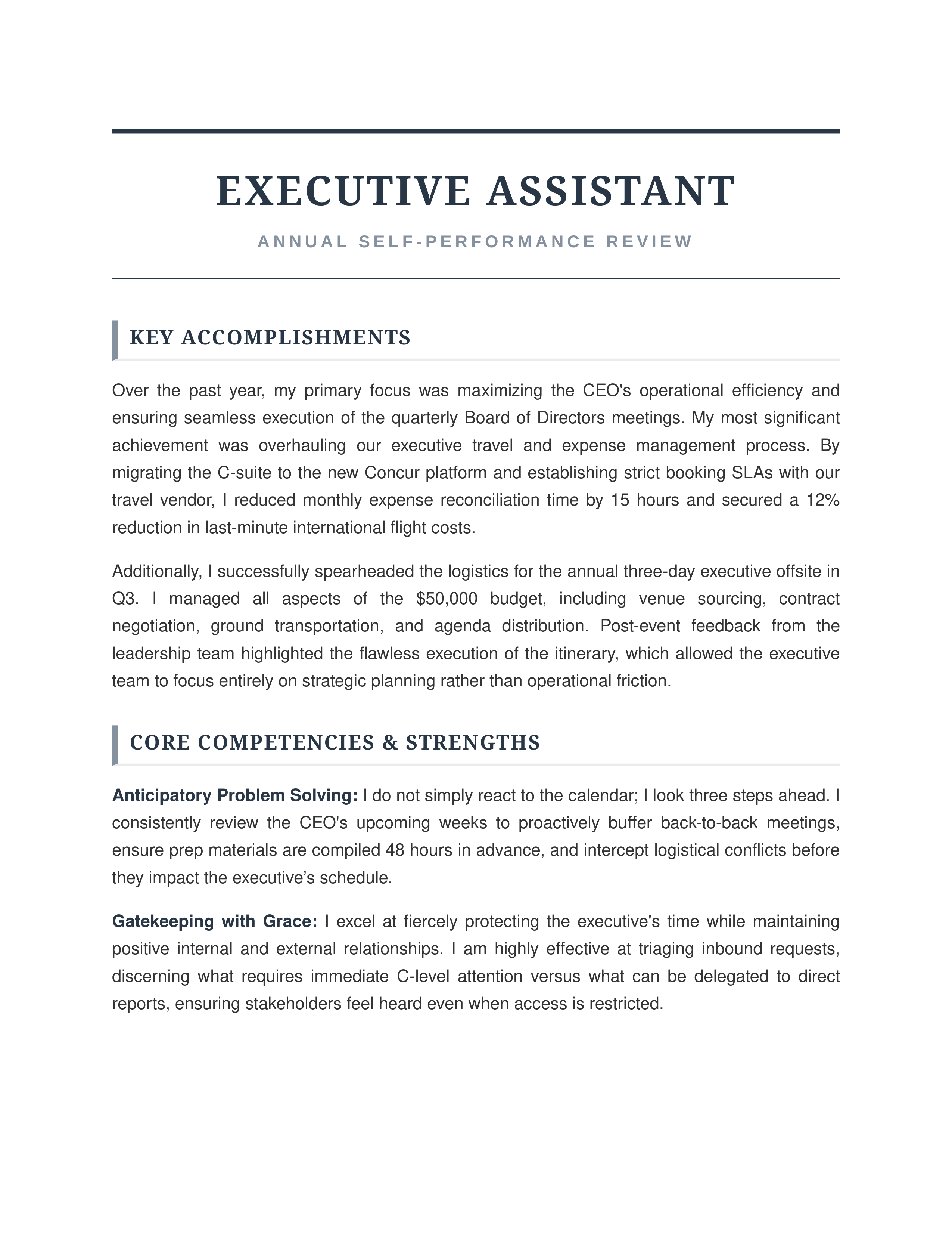 Executive Assistant Self Performance Review — page 1